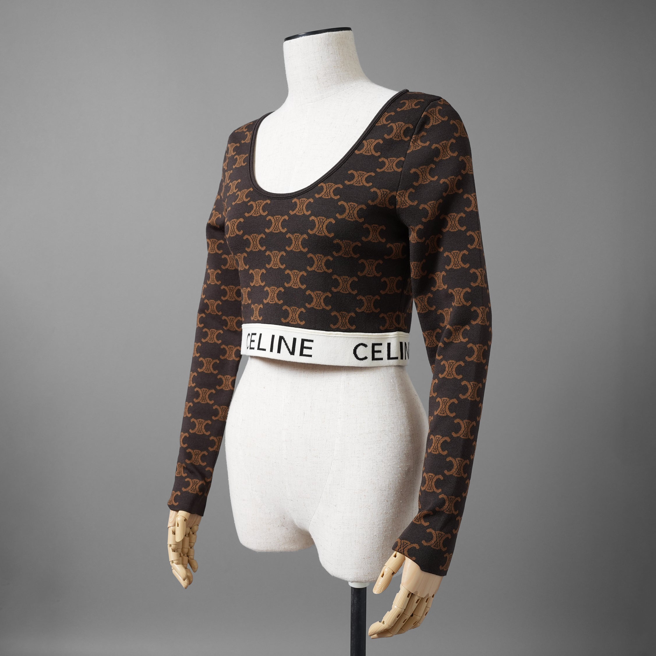 CELINE セリーヌ / 24AW 美品 トリオンフ クロップドトップス / 2AG03916T / size M (BROWN) 長袖Tシャツ