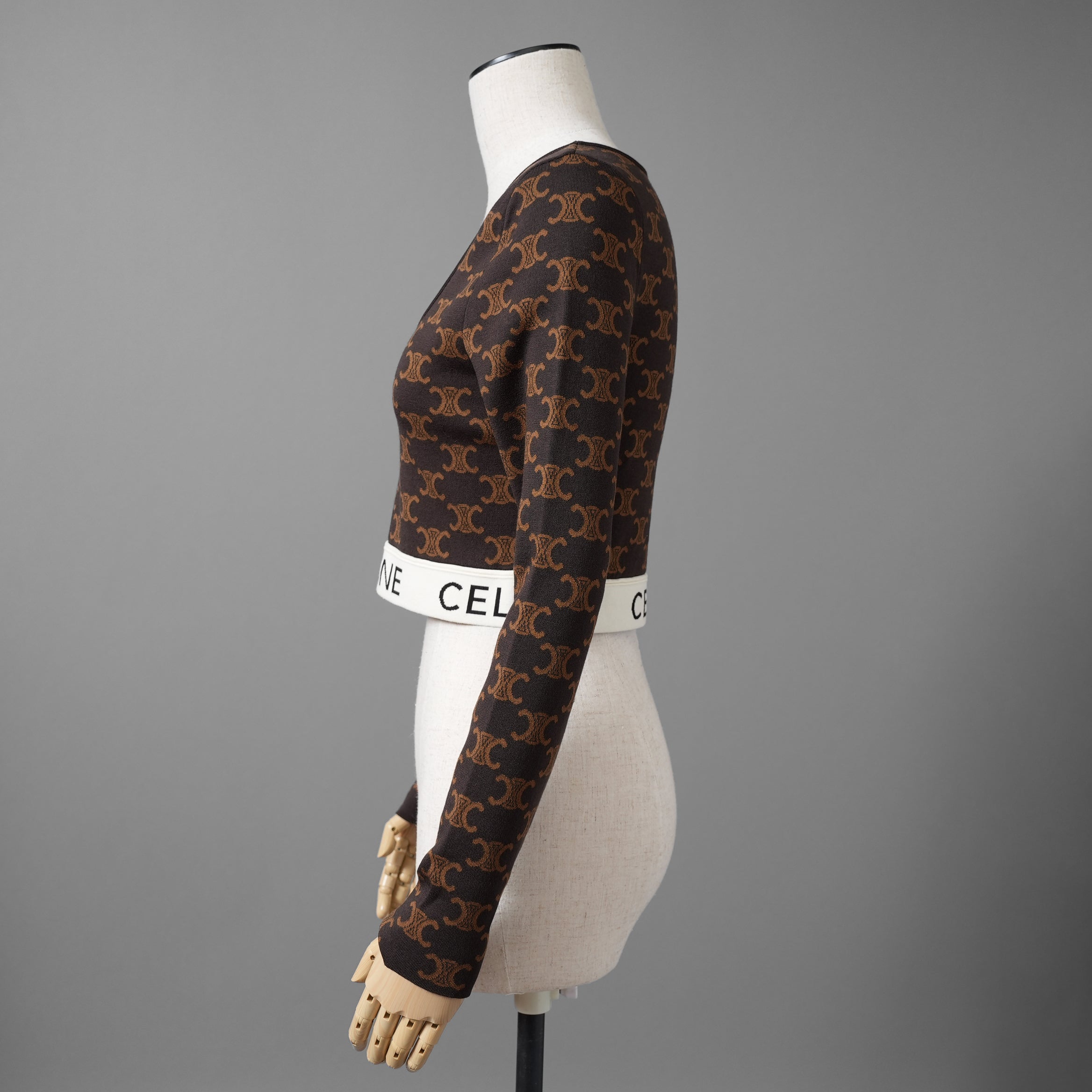 CELINE セリーヌ / 24AW 美品 トリオンフ クロップドトップス / 2AG03916T / size M (BROWN) 長袖Tシャツ