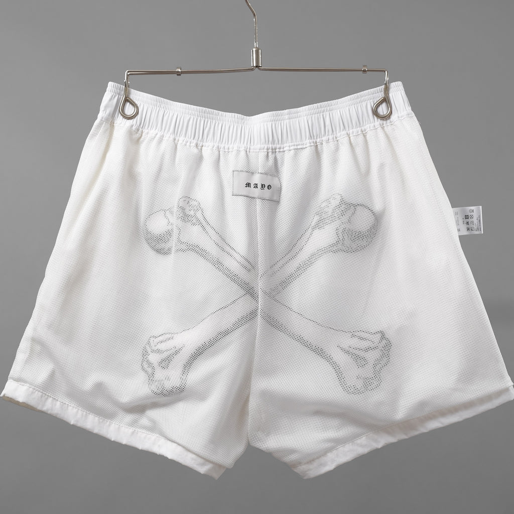 MAYO メイヨー× ROYAL FLASH / 美品 25SS 太田忍コラボ 別注ゲームショーツ Bones Embroidery Shorts パンツ / 25RMY-NYPT000 / size M (WHITE)