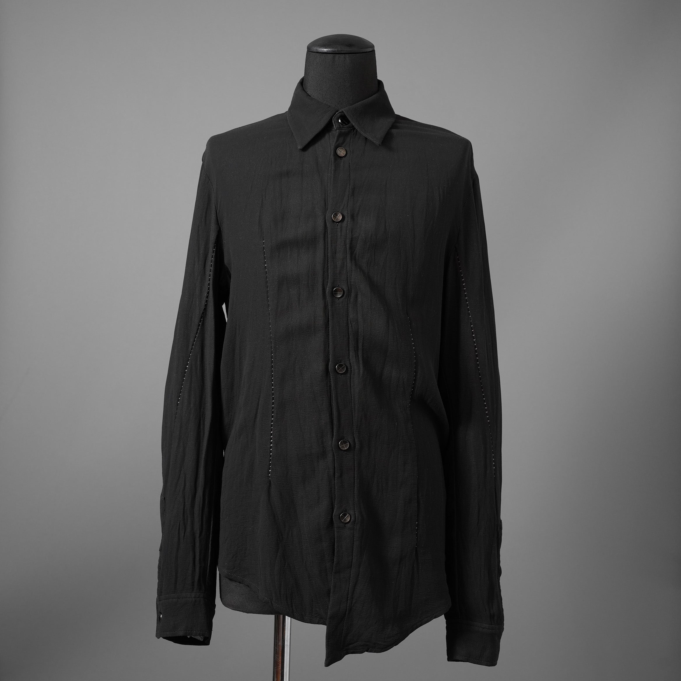 希少 incarnation インカネーション LINEA_F / 18 Pre Fall 美品 WRINKLE PROCESS BUTTON DOWN SHIRT / LI/VI WOVEN / 長袖シャツ / size M (BLACK）