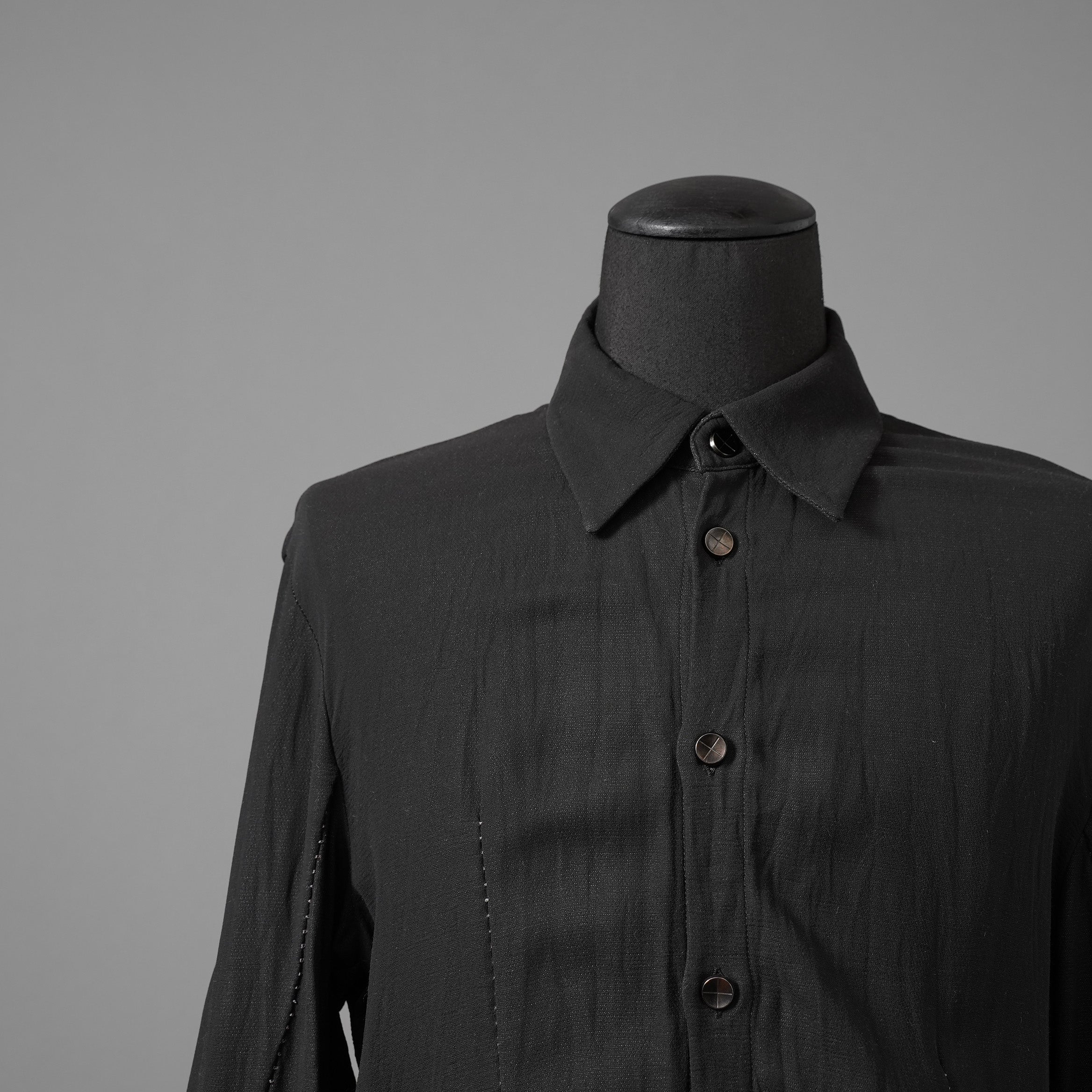 希少 incarnation インカネーション LINEA_F / 18 Pre Fall 美品 WRINKLE PROCESS BUTTON DOWN SHIRT / LI/VI WOVEN / 長袖シャツ / size M (BLACK）