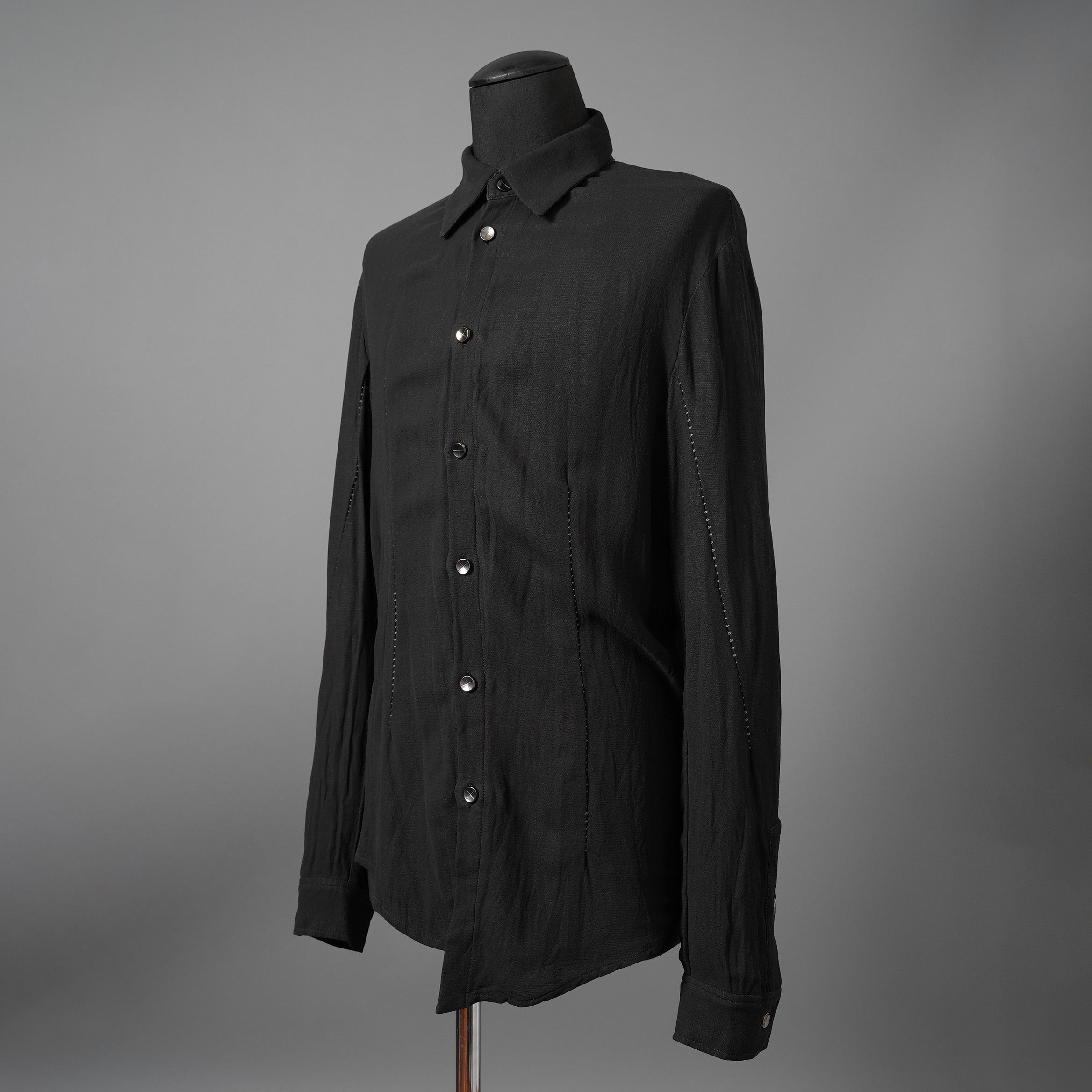 希少 incarnation インカネーション LINEA_F / 18 Pre Fall 美品 WRINKLE PROCESS BUTTON DOWN SHIRT / LI/VI WOVEN / 長袖シャツ / size M (BLACK）