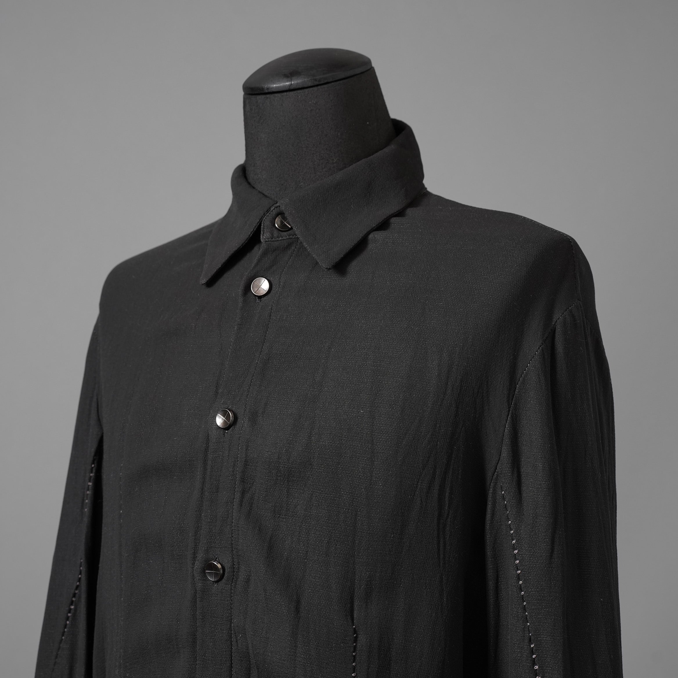 希少 incarnation インカネーション LINEA_F / 18 Pre Fall 美品 WRINKLE PROCESS BUTTON DOWN SHIRT / LI/VI WOVEN / 長袖シャツ / size M (BLACK）