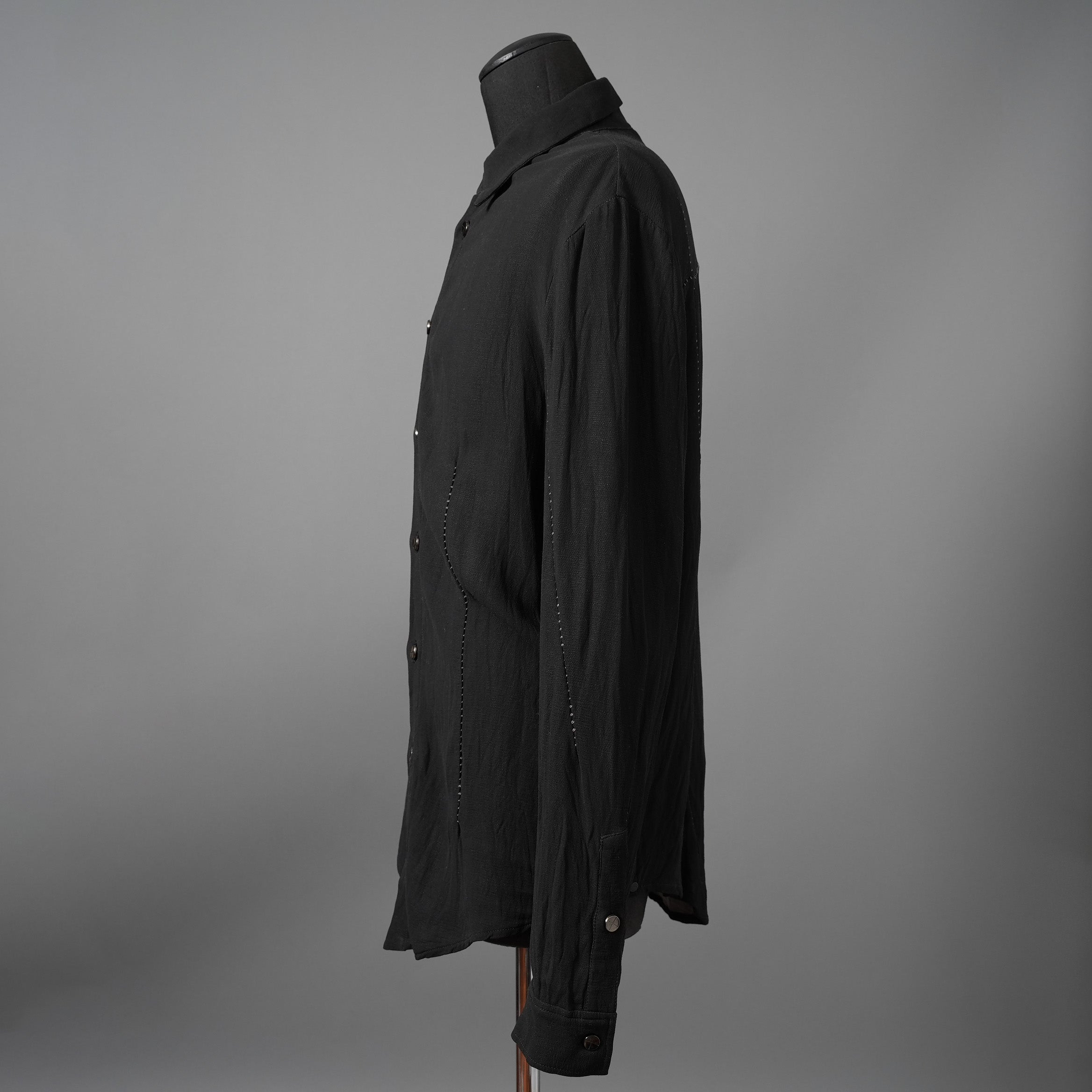 希少 incarnation インカネーション LINEA_F / 18 Pre Fall 美品 WRINKLE PROCESS BUTTON DOWN SHIRT / LI/VI WOVEN / 長袖シャツ / size M (BLACK）