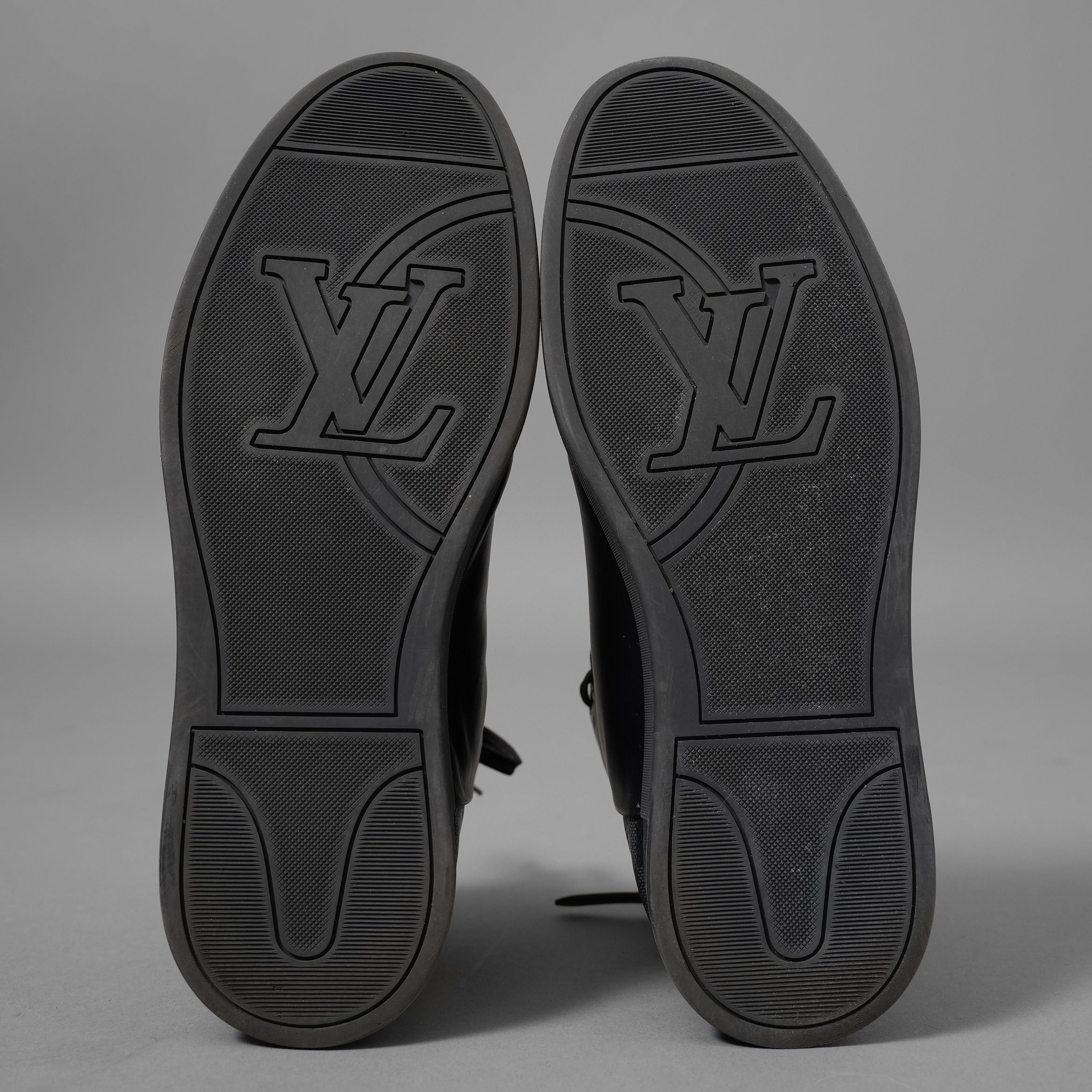 LOUIS VUITTON ルイヴィトン / 2016年モデル ラインアップライン ブラックレザー&ダミエ グラフィット ハイカットスニーカー / MS0196 /size 6.5 (25.5cm) BLACK