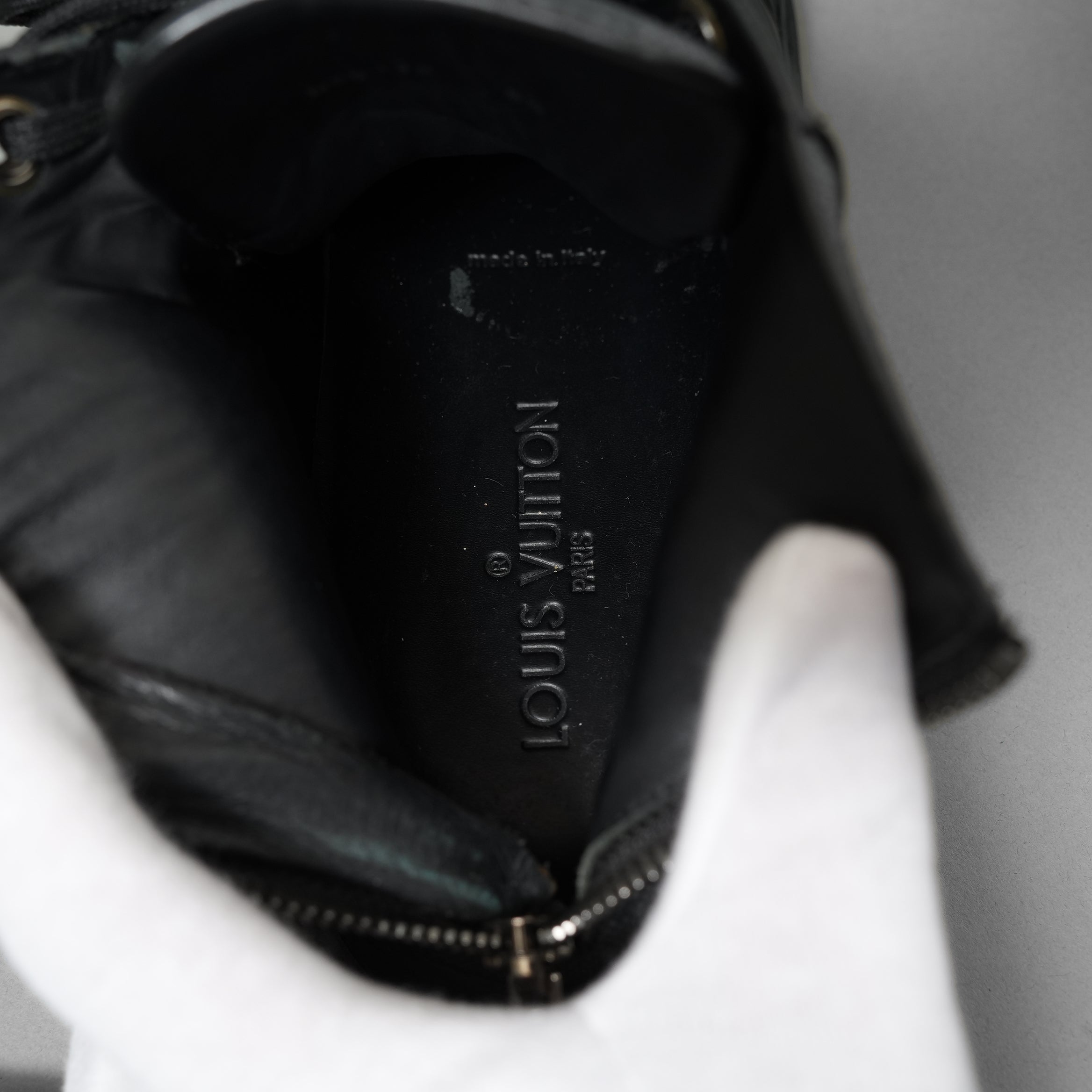 LOUIS VUITTON ルイヴィトン / 2016年モデル ラインアップライン ブラックレザー&ダミエ グラフィット ハイカットスニーカー / MS0196 /size 6.5 (25.5cm) BLACK