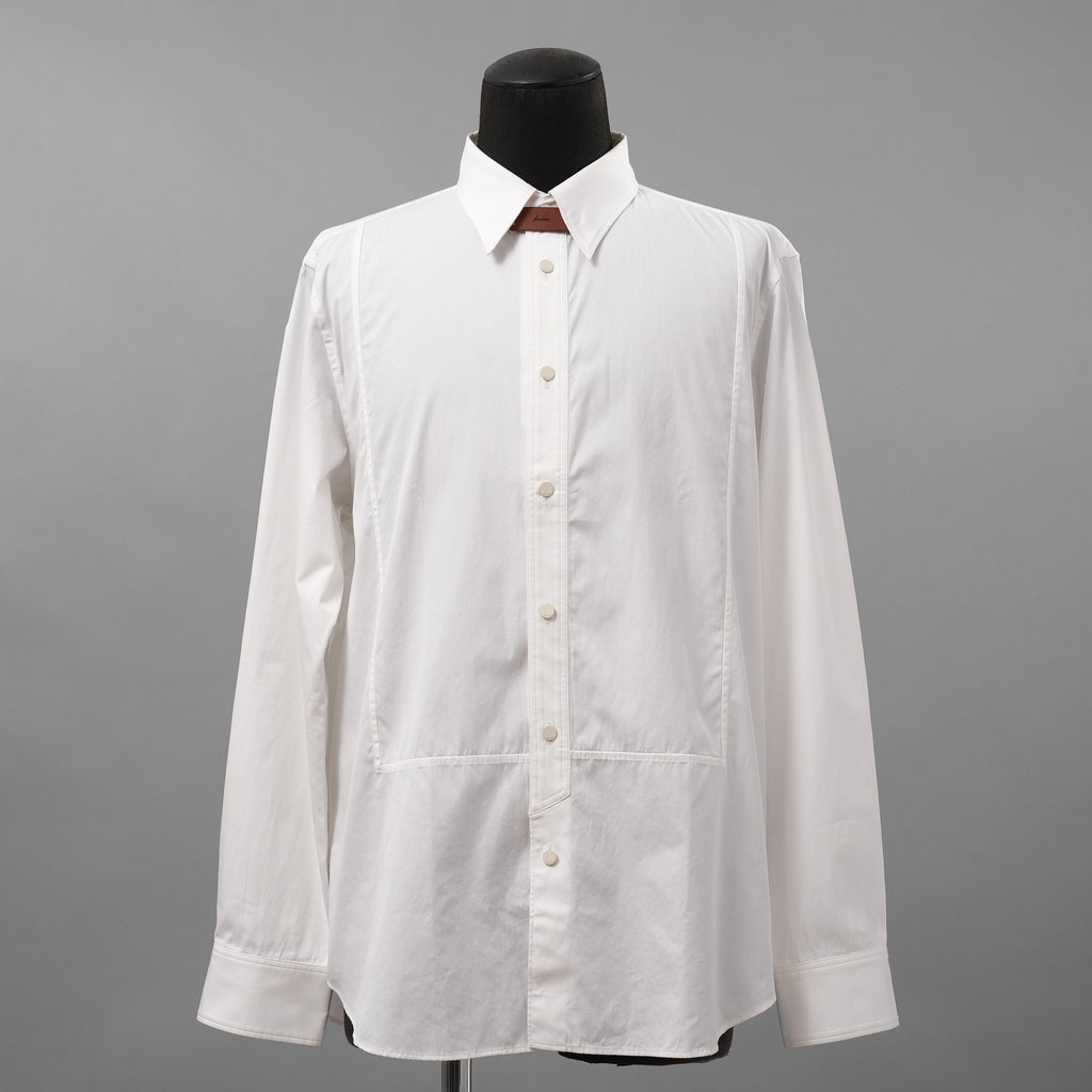 IRENISA イレニサ / 24SS FRONT PANEL SHIRT WITH LEATHER TAB 長袖シャツ / IH-24SS-B027-IM / size 3 (WHITE)