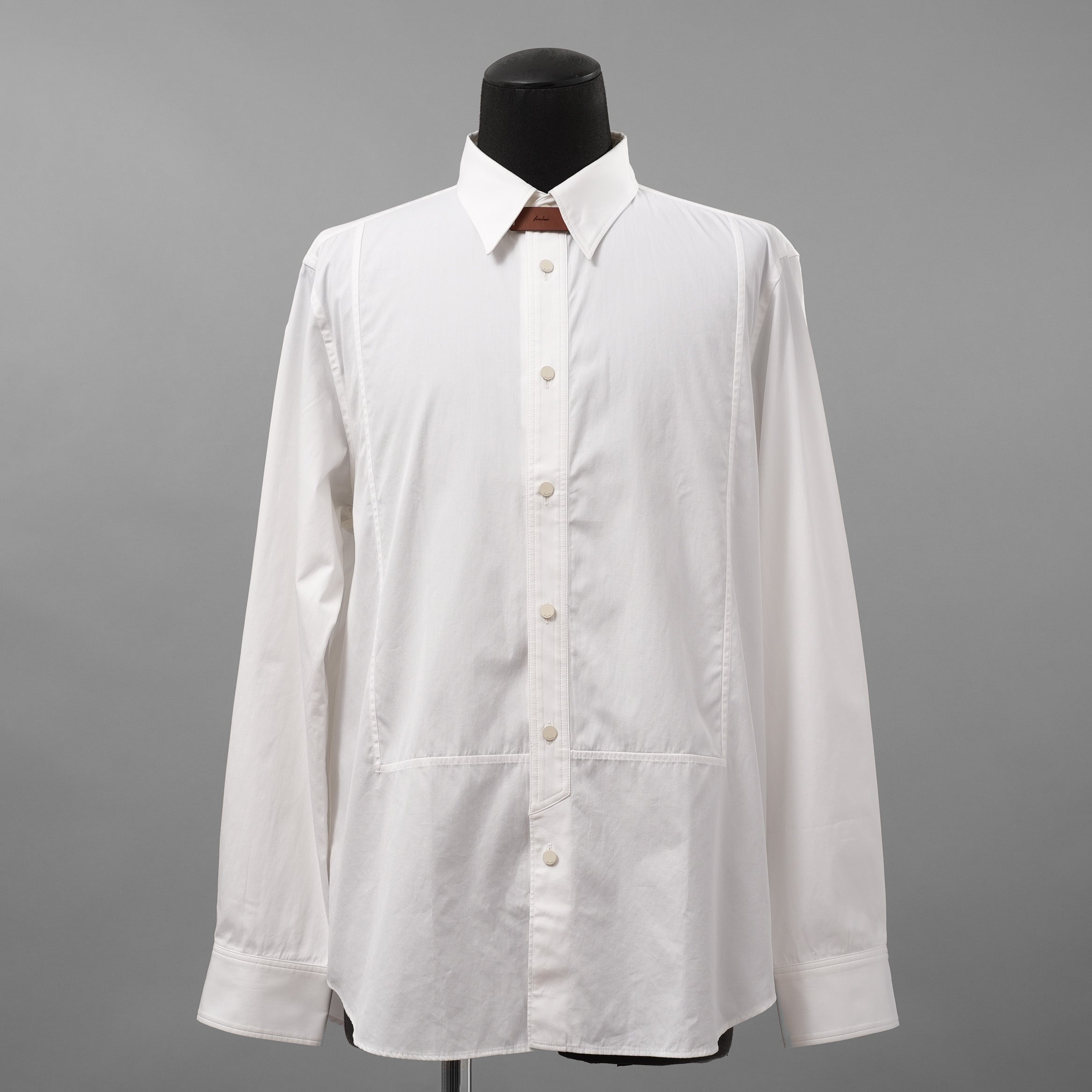 IRENISA イレニサ / 24SS FRONT PANEL SHIRT WITH LEATHER TAB 長袖シャツ / IH-24SS-B027-IM / size 3 (WHITE)