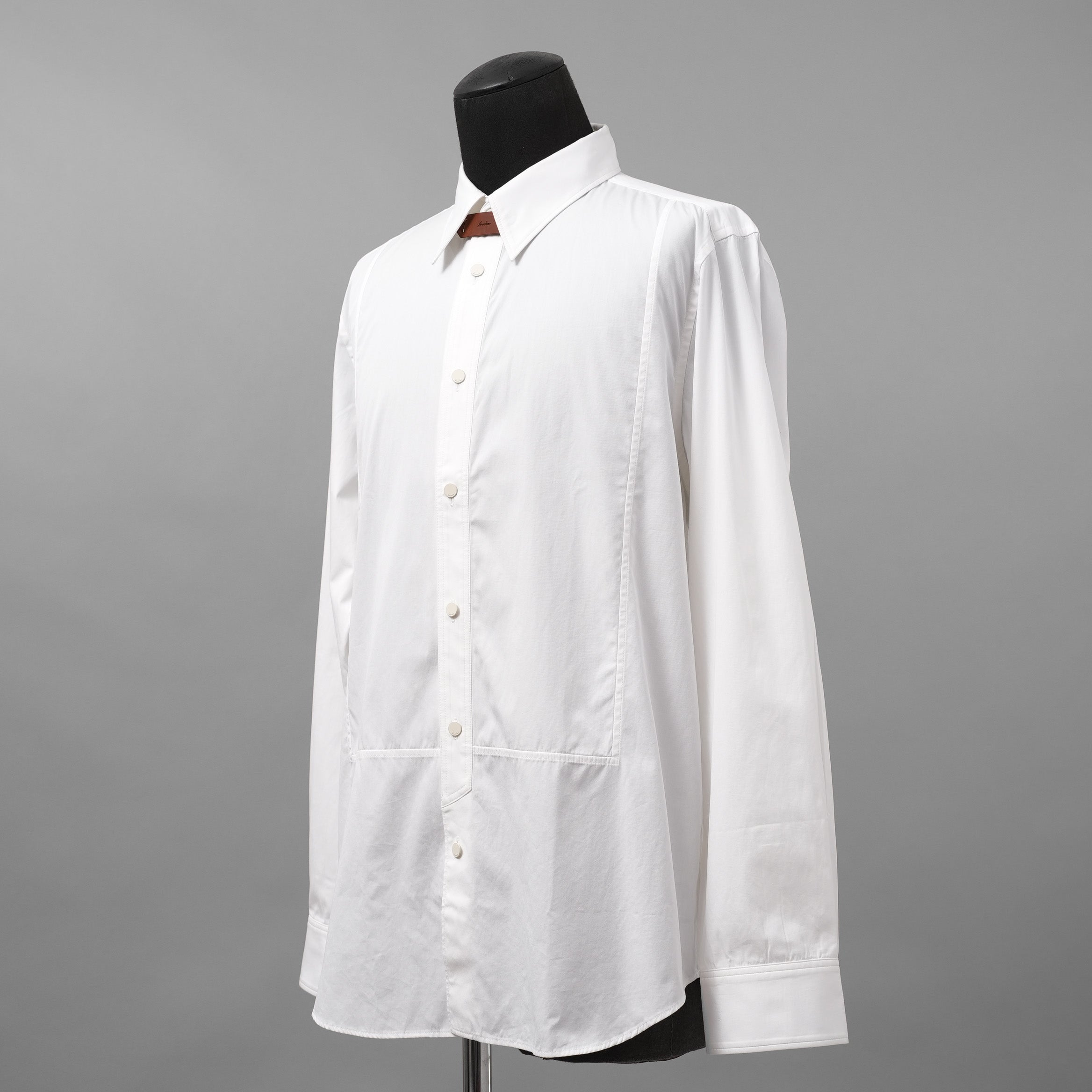 IRENISA イレニサ / 24SS FRONT PANEL SHIRT WITH LEATHER TAB 長袖シャツ / IH-24SS-B027-IM / size 3 (WHITE)