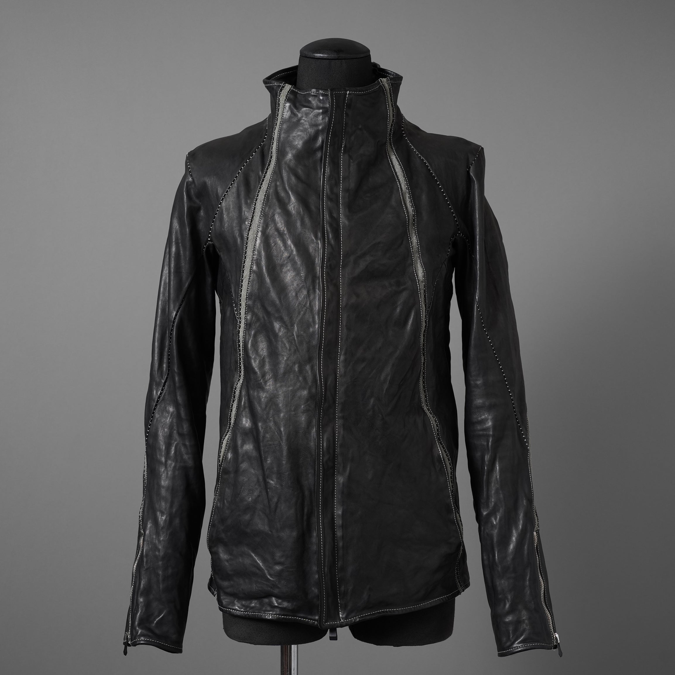 incarnation インカネーション / 22SS 美品 HORSE LEATHER HIGH NECK ZIP BLOUSON W ELASTIC LINED /size S (BLACK)