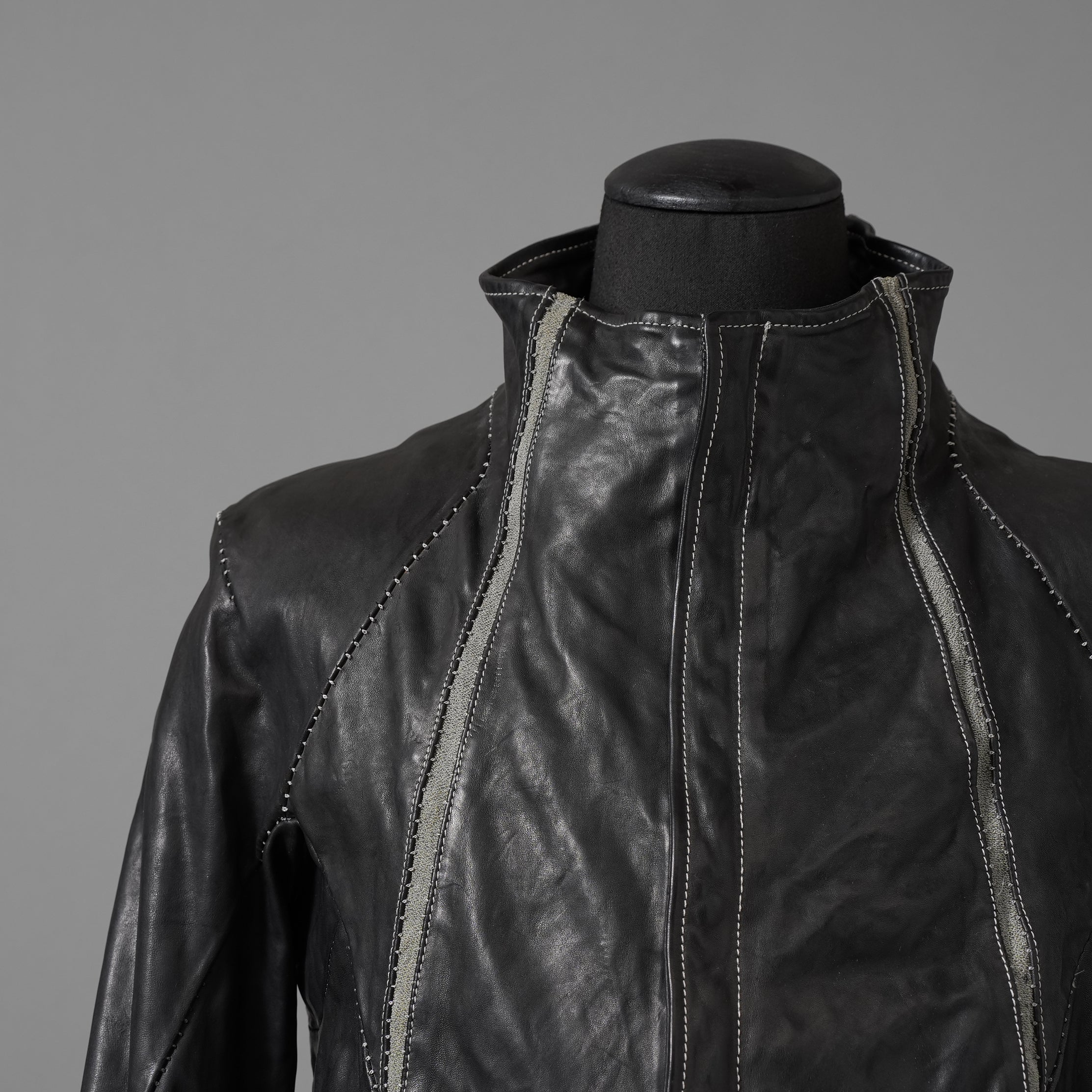incarnation インカネーション / 22SS 美品 HORSE LEATHER HIGH NECK ZIP BLOUSON W ELASTIC LINED /size S (BLACK)