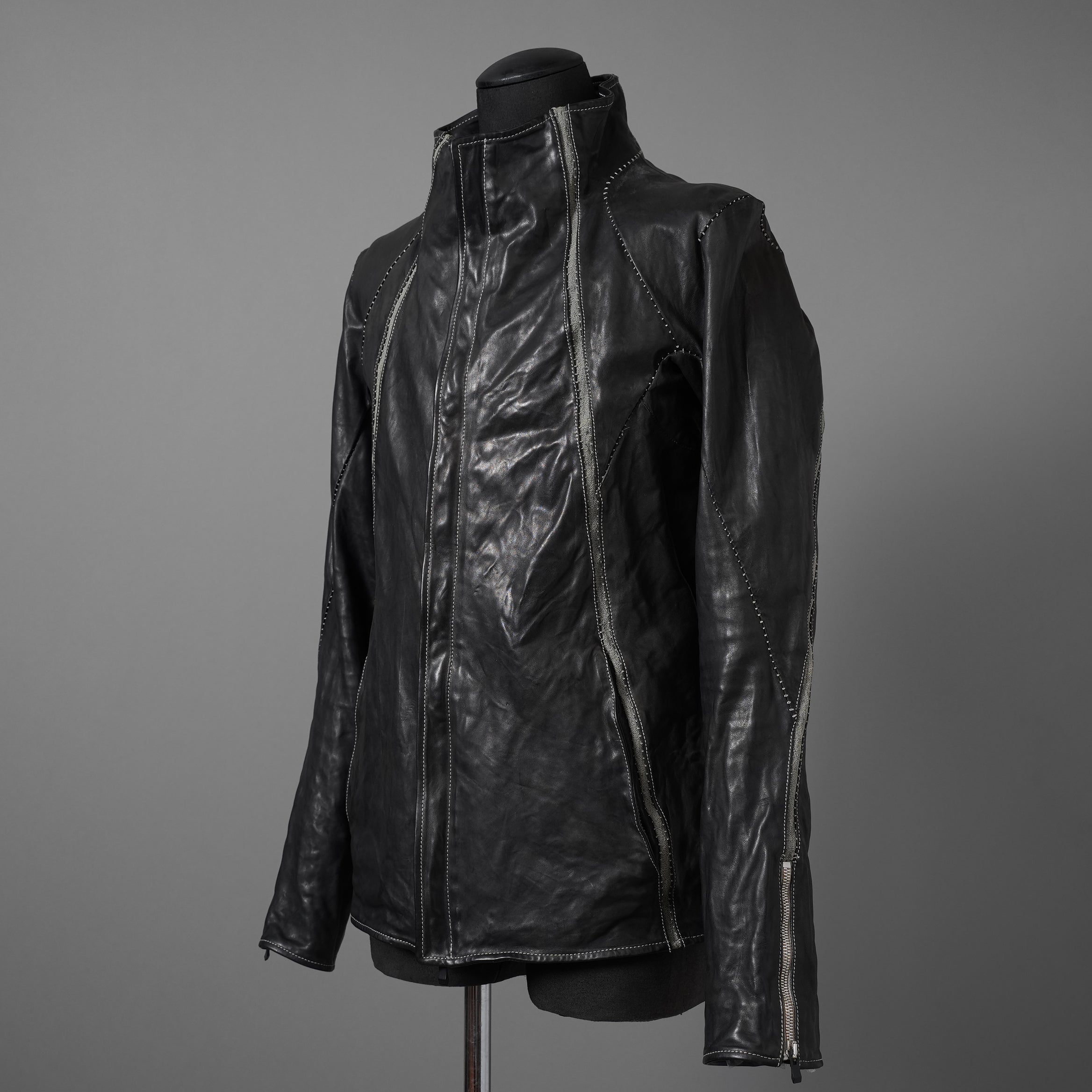 incarnation インカネーション / 22SS 美品 HORSE LEATHER HIGH NECK ZIP BLOUSON W ELASTIC LINED /size S (BLACK)