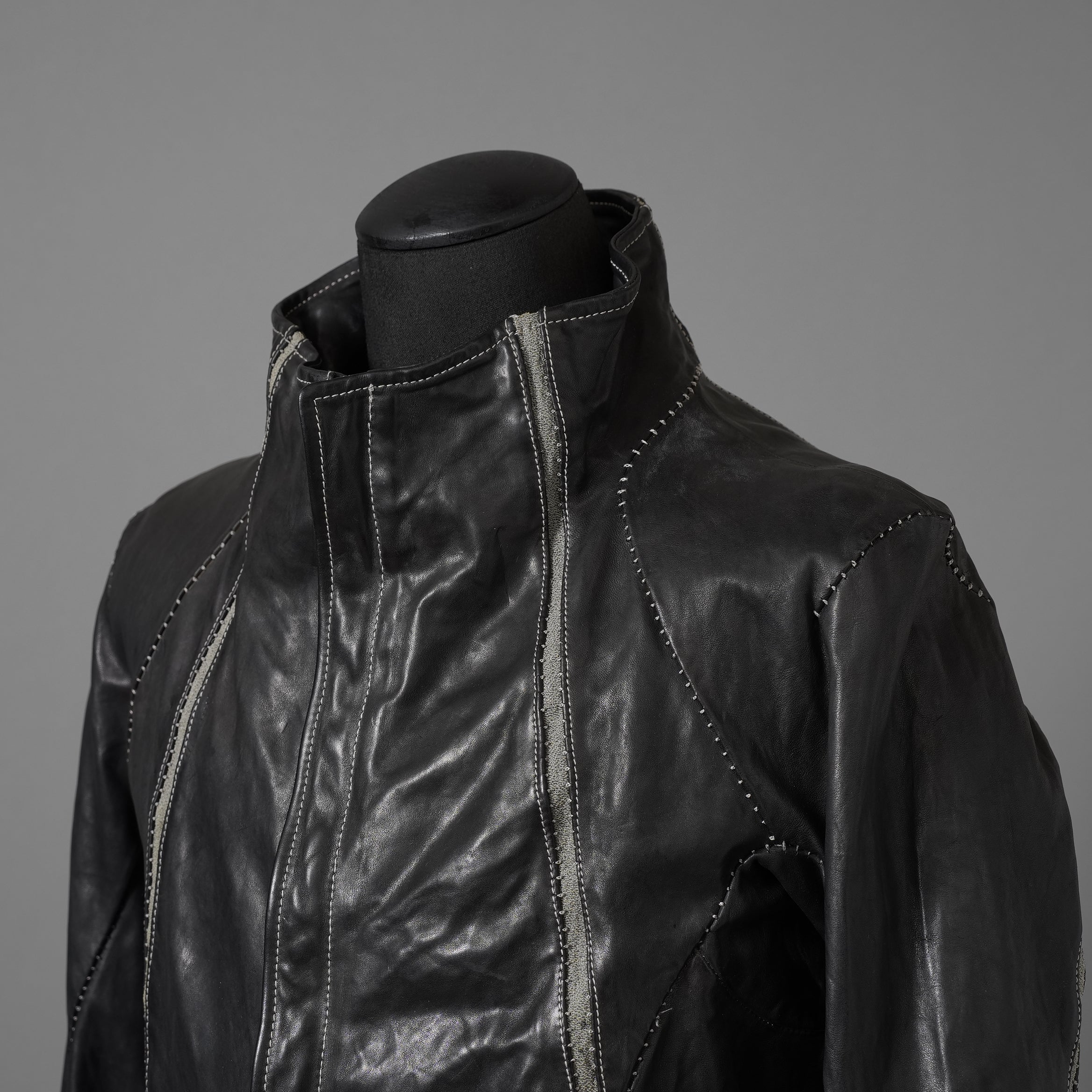 incarnation インカネーション / 22SS 美品 HORSE LEATHER HIGH NECK ZIP BLOUSON W ELASTIC LINED /size S (BLACK)