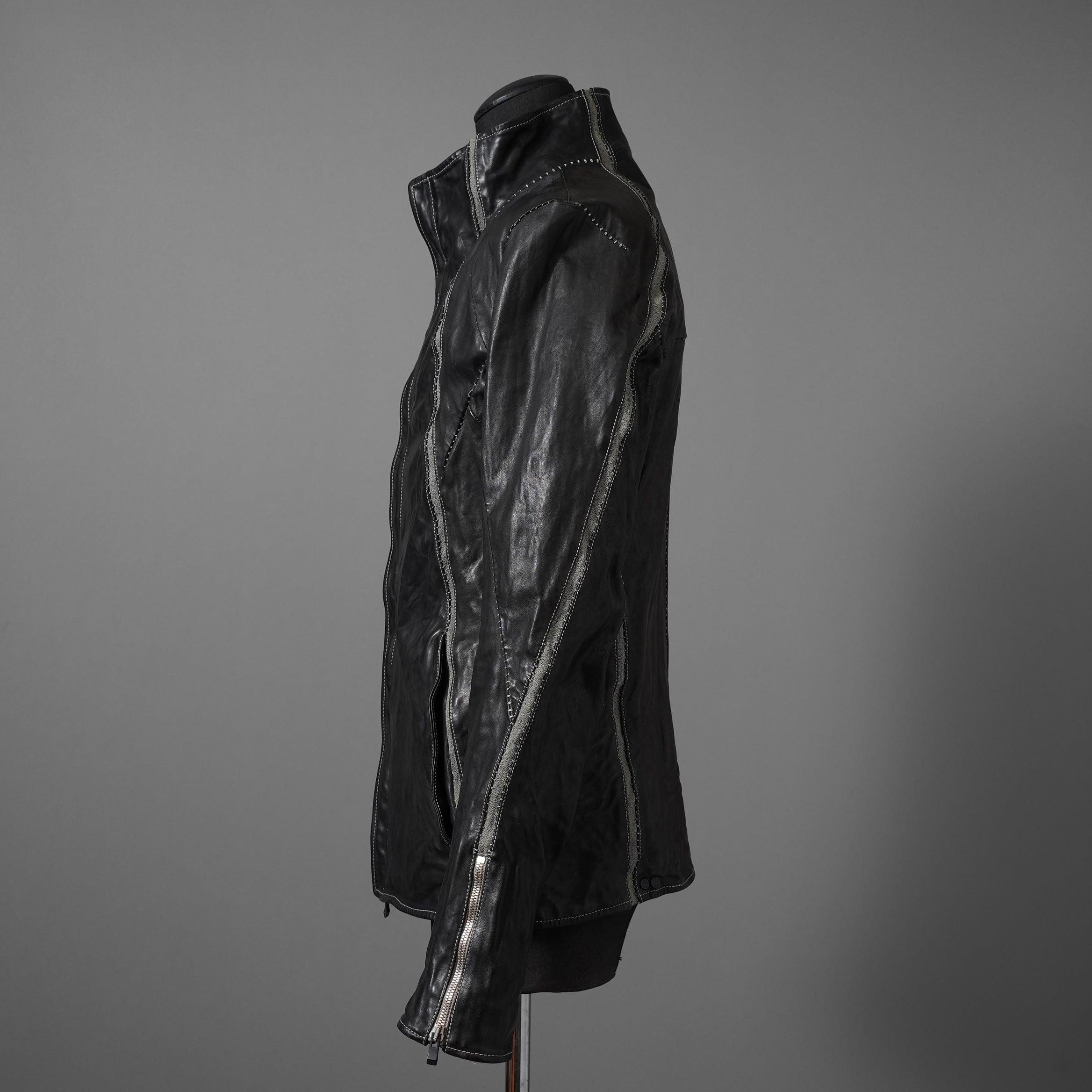 incarnation インカネーション / 22SS 美品 HORSE LEATHER HIGH NECK ZIP BLOUSON W ELASTIC LINED /size S (BLACK)