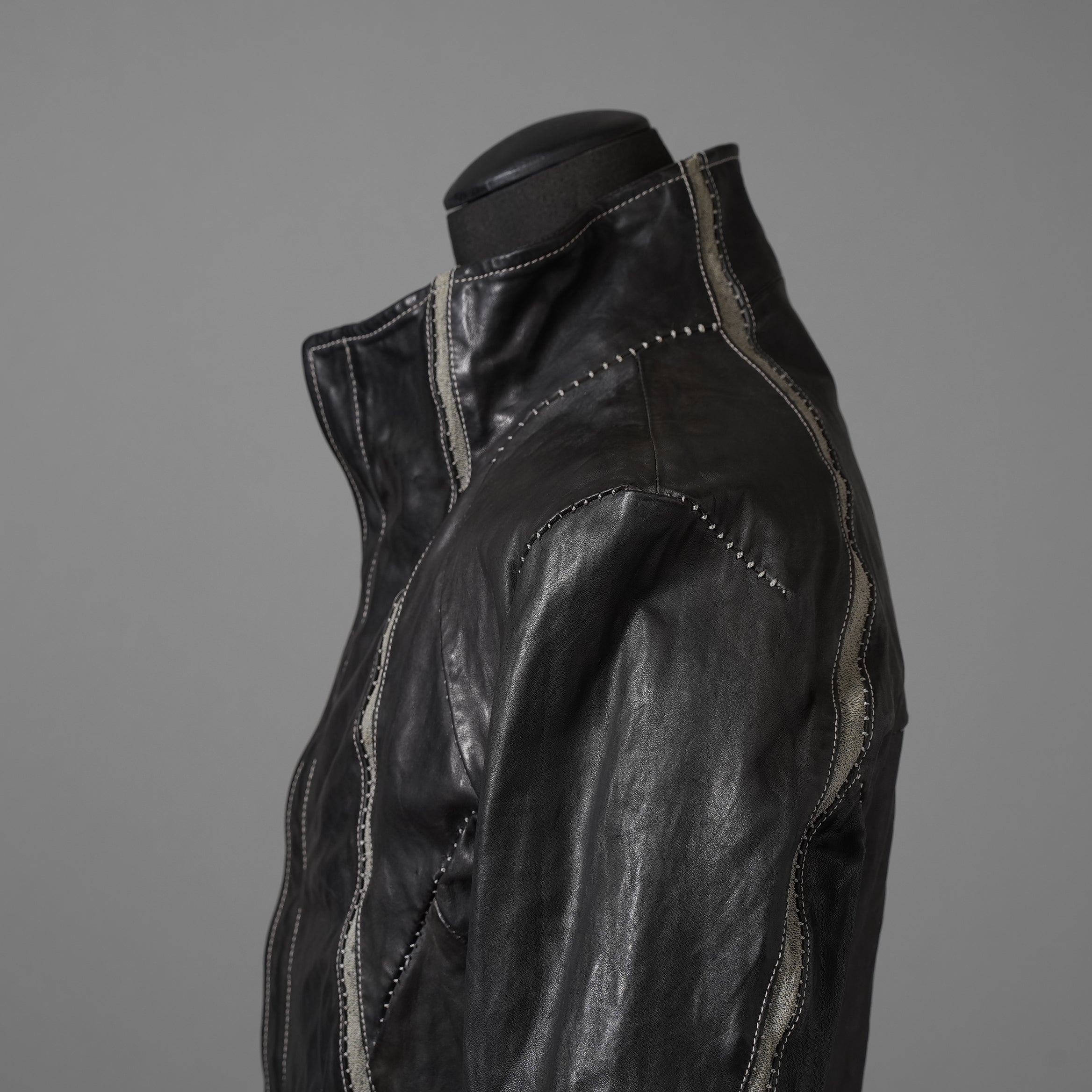incarnation インカネーション / 22SS 美品 HORSE LEATHER HIGH NECK ZIP BLOUSON W ELASTIC LINED /size S (BLACK)