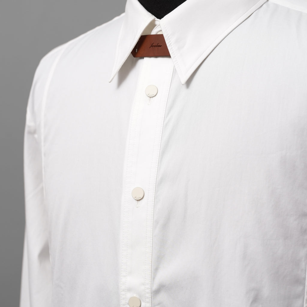 IRENISA イレニサ / 24SS FRONT PANEL SHIRT WITH LEATHER TAB 長袖シャツ / IH-24SS-B027-IM / size 3 (WHITE)