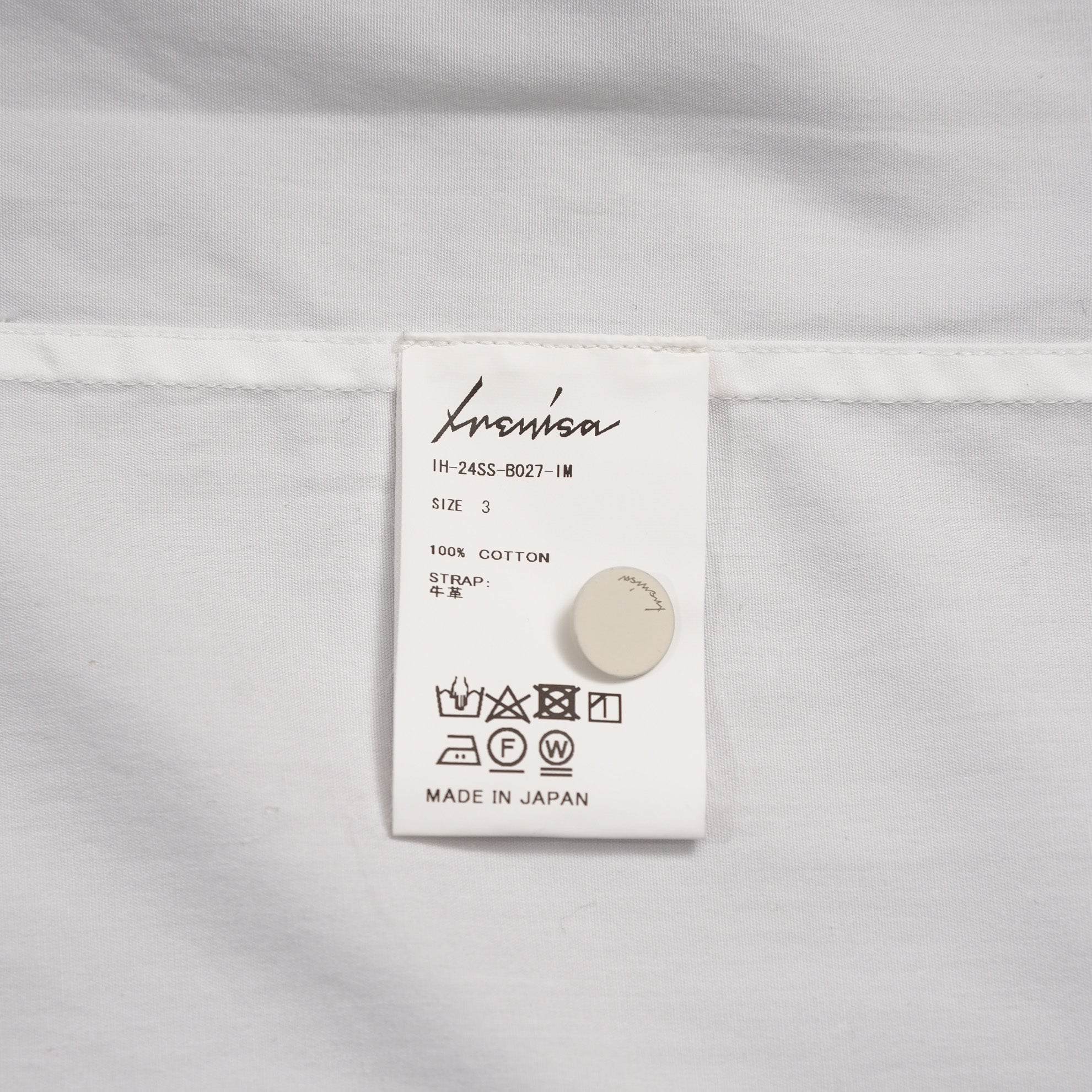 IRENISA イレニサ / 24SS FRONT PANEL SHIRT WITH LEATHER TAB 長袖シャツ / IH-24SS-B027-IM / size 3 (WHITE)