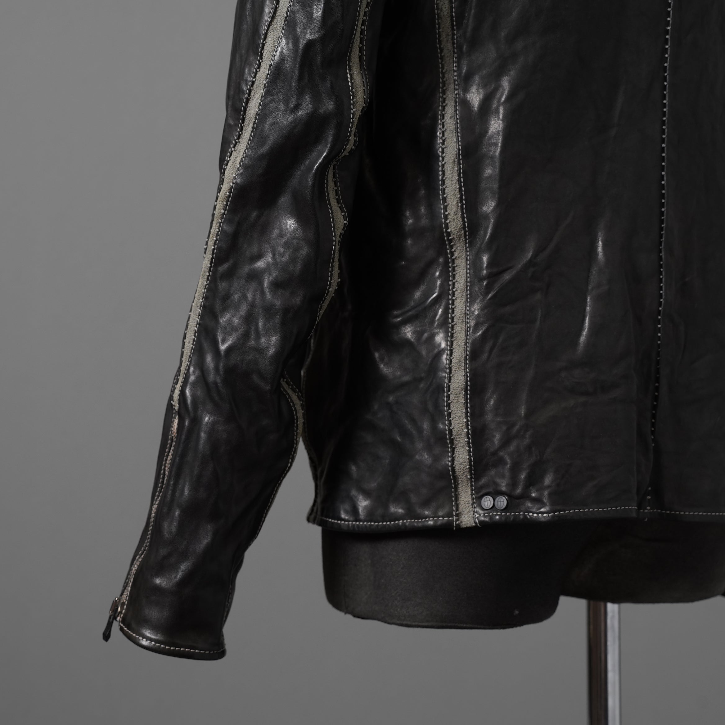 incarnation インカネーション / 22SS 美品 HORSE LEATHER HIGH NECK ZIP BLOUSON W ELASTIC LINED /size S (BLACK)