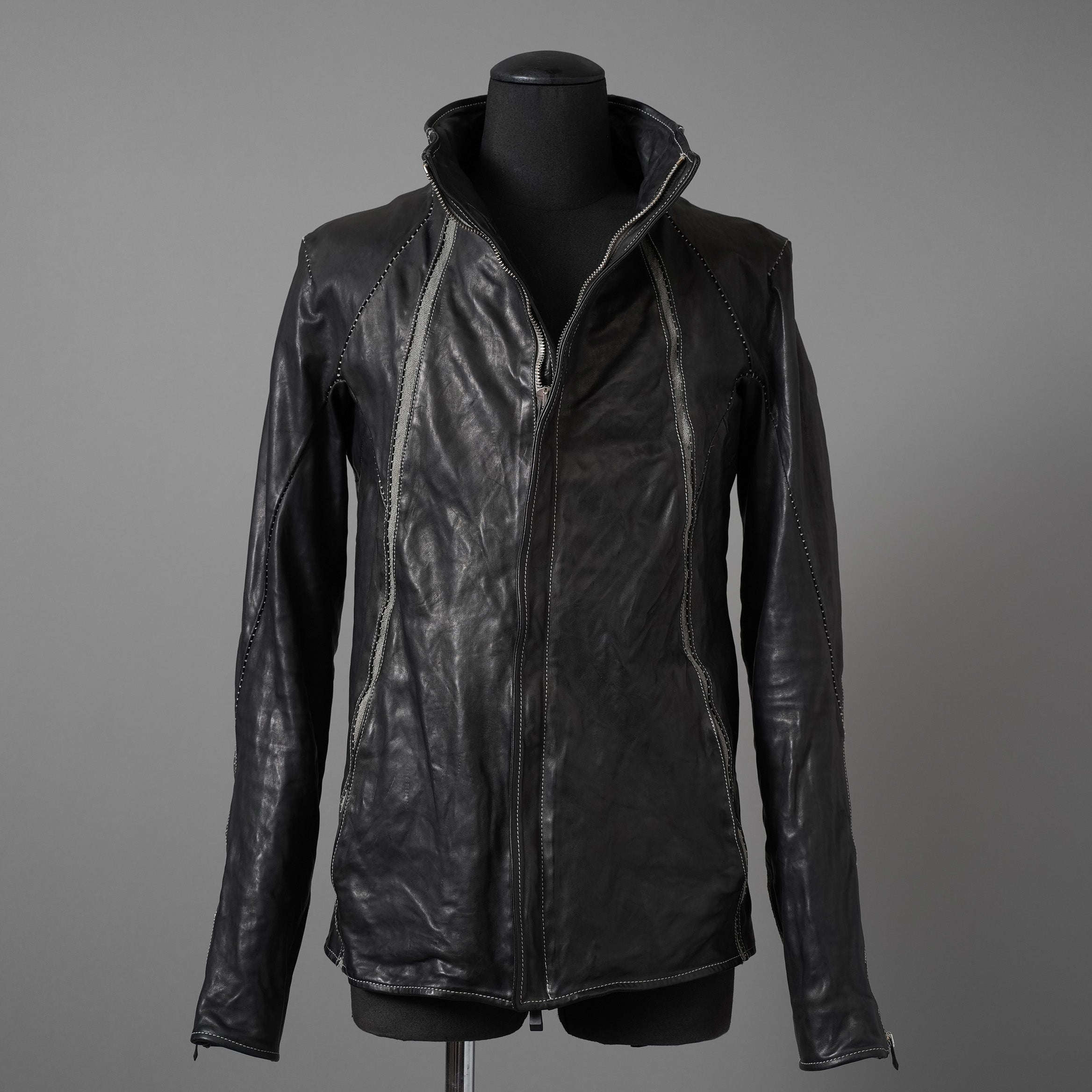incarnation インカネーション / 22SS 美品 HORSE LEATHER HIGH NECK ZIP BLOUSON W ELASTIC LINED /size S (BLACK)