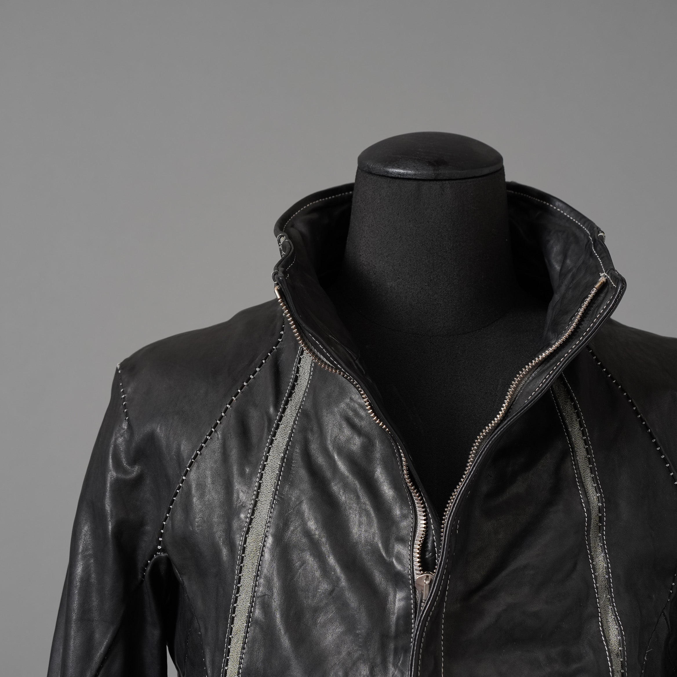 incarnation インカネーション / 22SS 美品 HORSE LEATHER HIGH NECK ZIP BLOUSON W ELASTIC LINED /size S (BLACK)