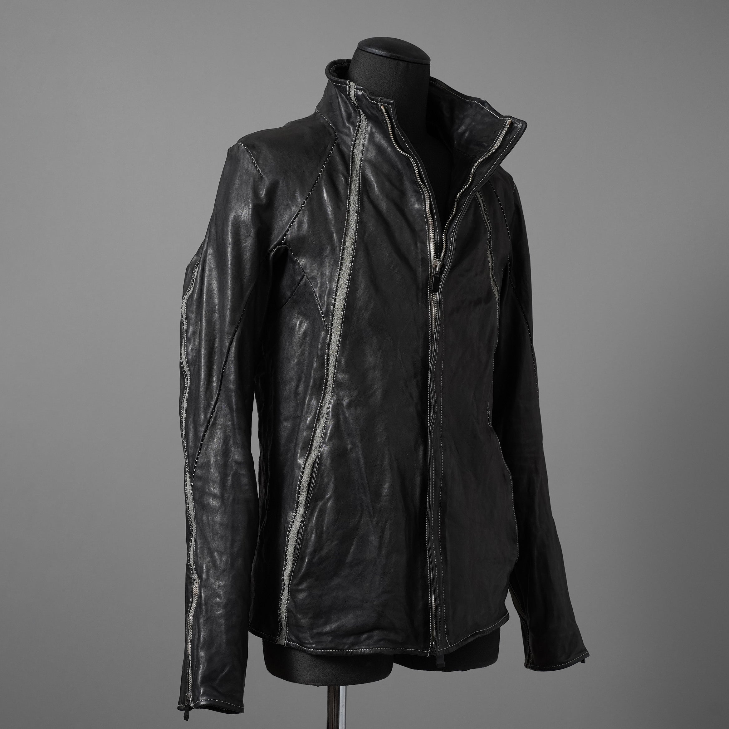 incarnation インカネーション / 22SS 美品 HORSE LEATHER HIGH NECK ZIP BLOUSON W ELASTIC LINED /size S (BLACK)