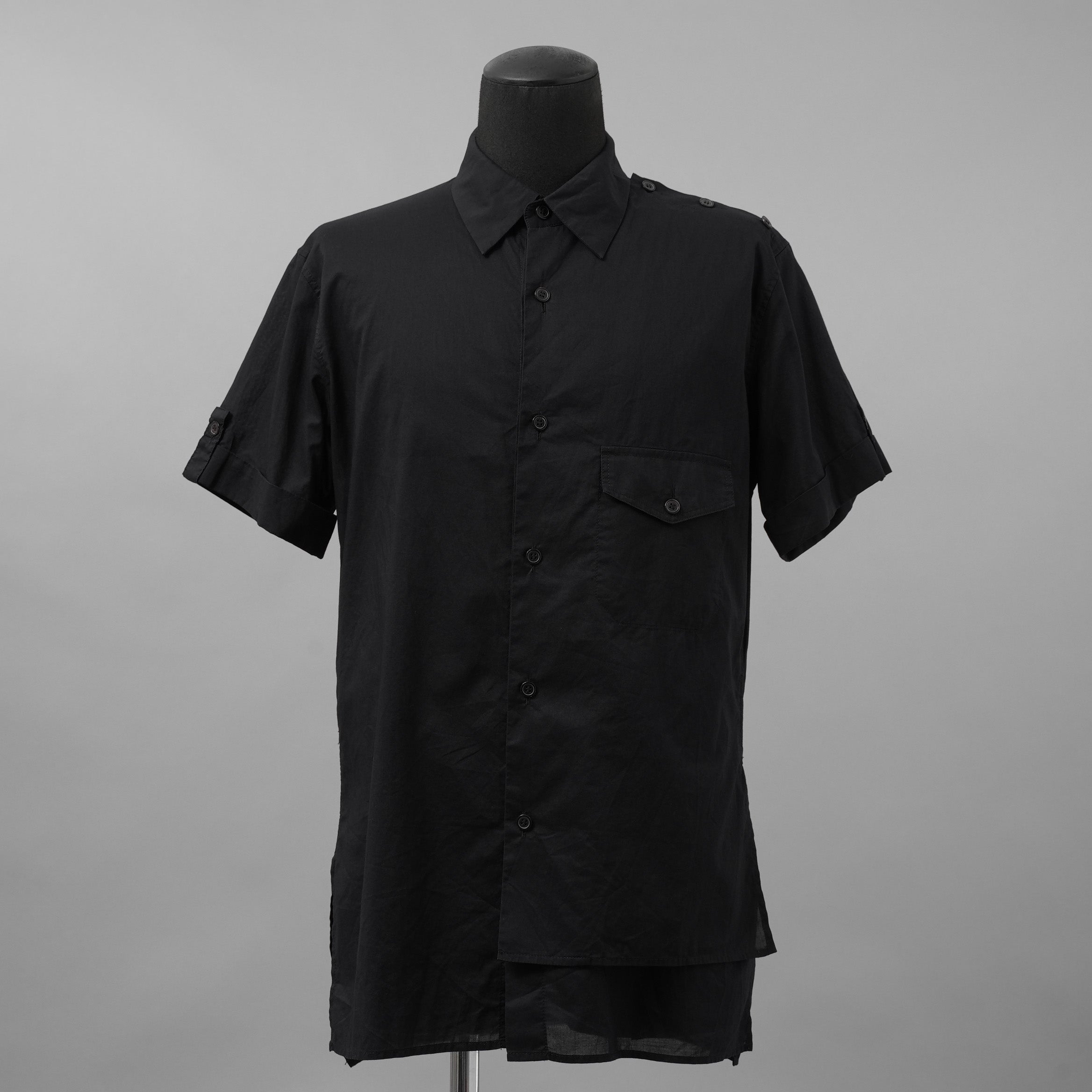 Y's ワイズ / 21SS レイヤード 半袖 ミリタリーシャツ 半袖シャツ / YD-B05-004 / size 3　（BLACK)