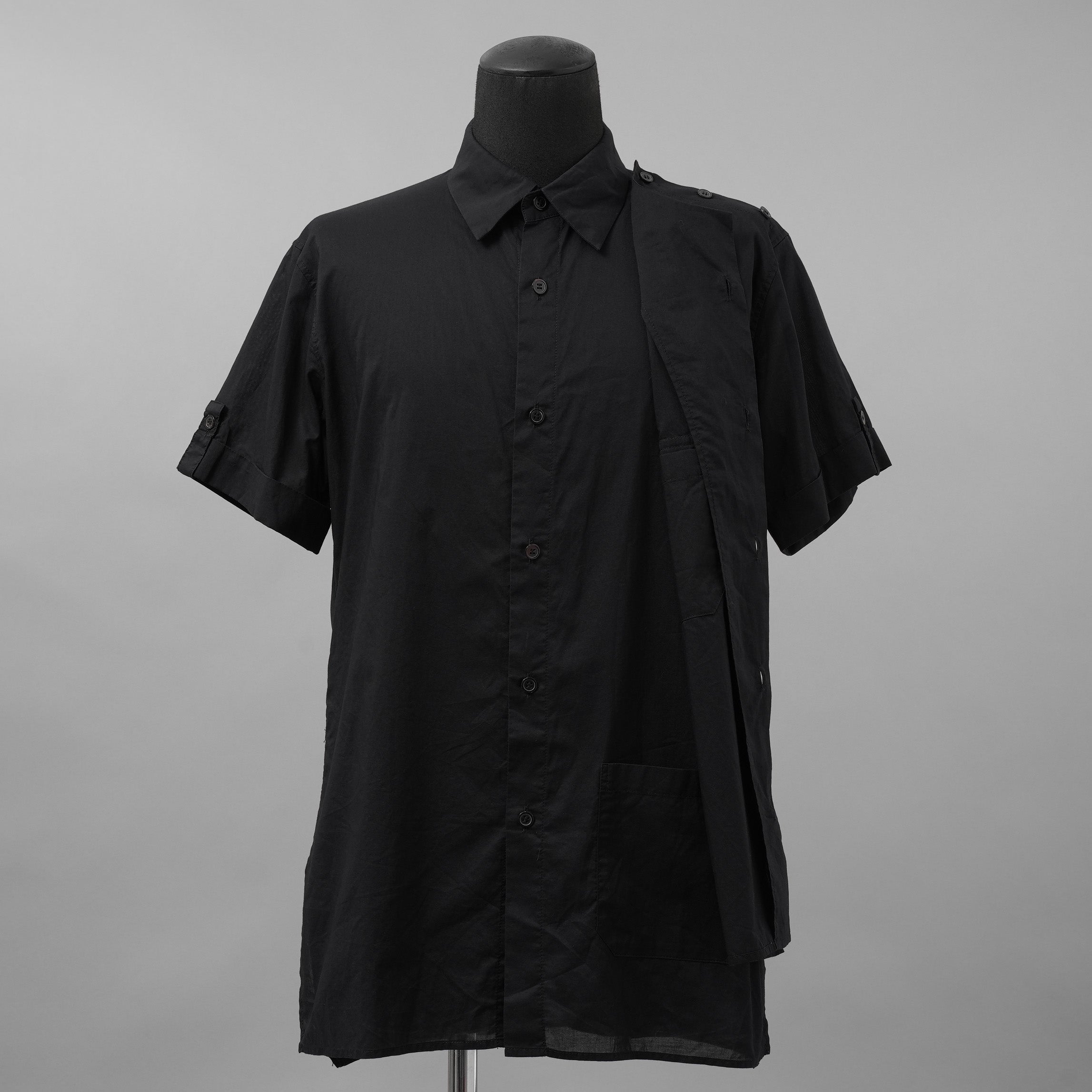 Y's ワイズ / 21SS レイヤード 半袖 ミリタリーシャツ 半袖シャツ / YD-B05-004 / size 3　（BLACK)