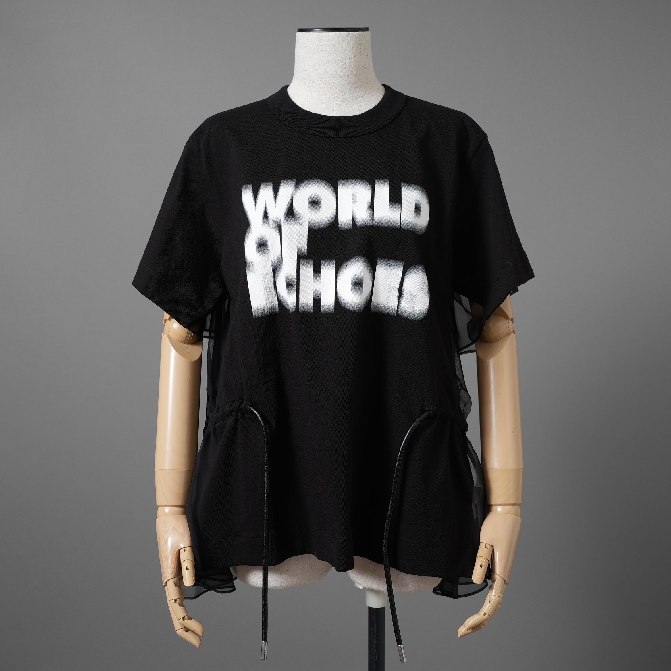 sacai サカイ / 21SS 美品 シフォンロゴカットソー 半袖Tシャツ / 21-05573 / size 2 (BLACK)