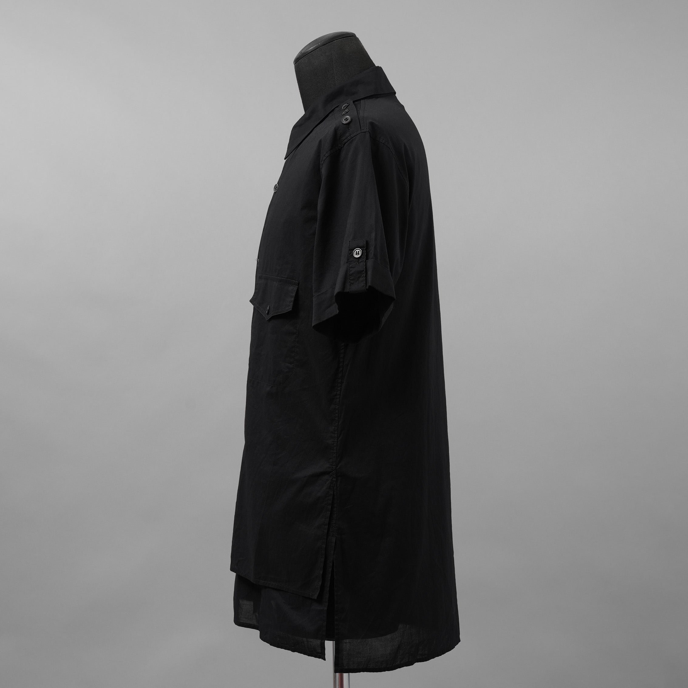 Y's ワイズ / 21SS レイヤード 半袖 ミリタリーシャツ 半袖シャツ / YD-B05-004 / size 3　（BLACK)