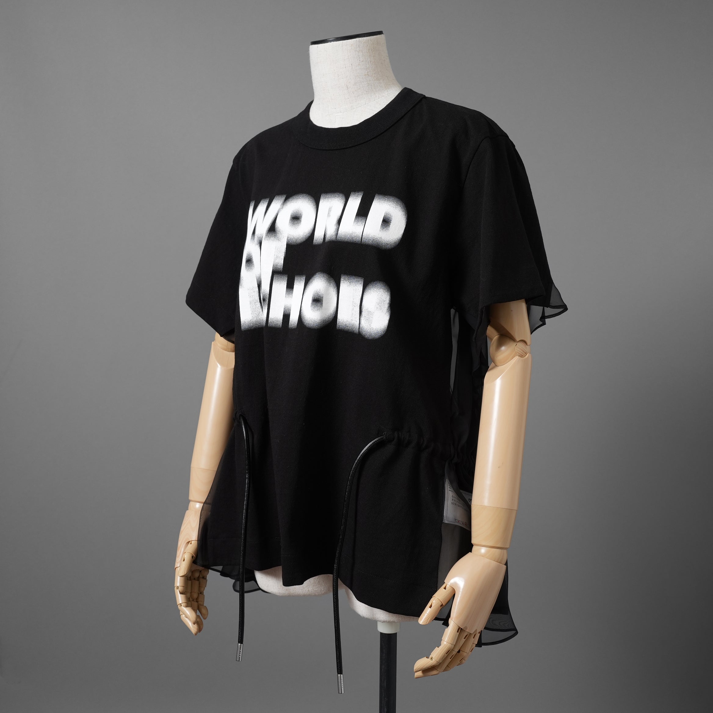 sacai サカイ / 21SS 美品 シフォンロゴカットソー 半袖Tシャツ / 21-05573 / size 2 (BLACK)