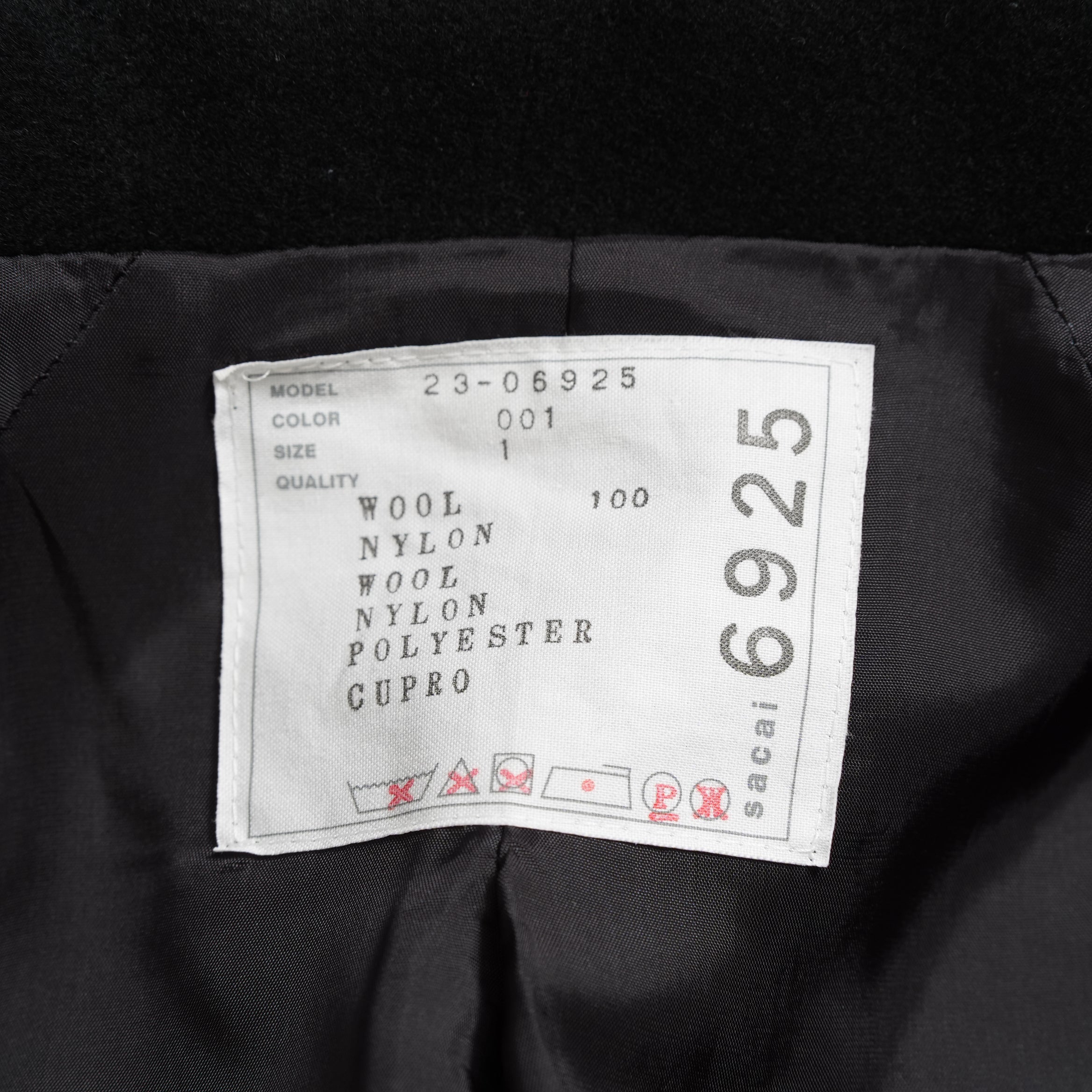 未使用 sacai サカイ / 23AW Wool Melton x Nylon Twill Jacket ウールメルトン×ナイロンツイル ジャケット / 23-06925 / size 1 (BLACK) レディース