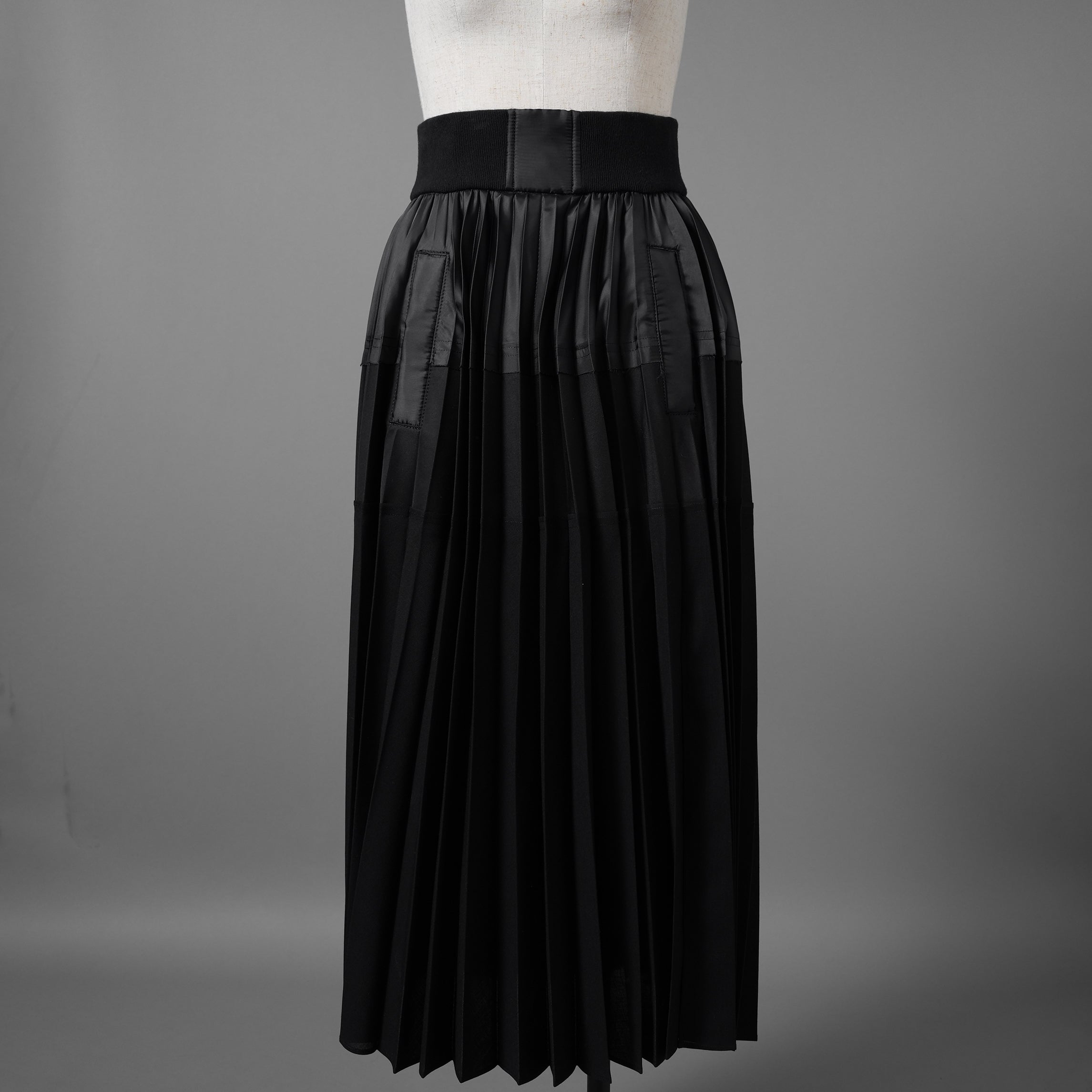 sacai サカイ/ 21SS / 異素材ドッキング プリーツスカート ロング イージーウエスト / 21-05399 /size1 (BLACK)