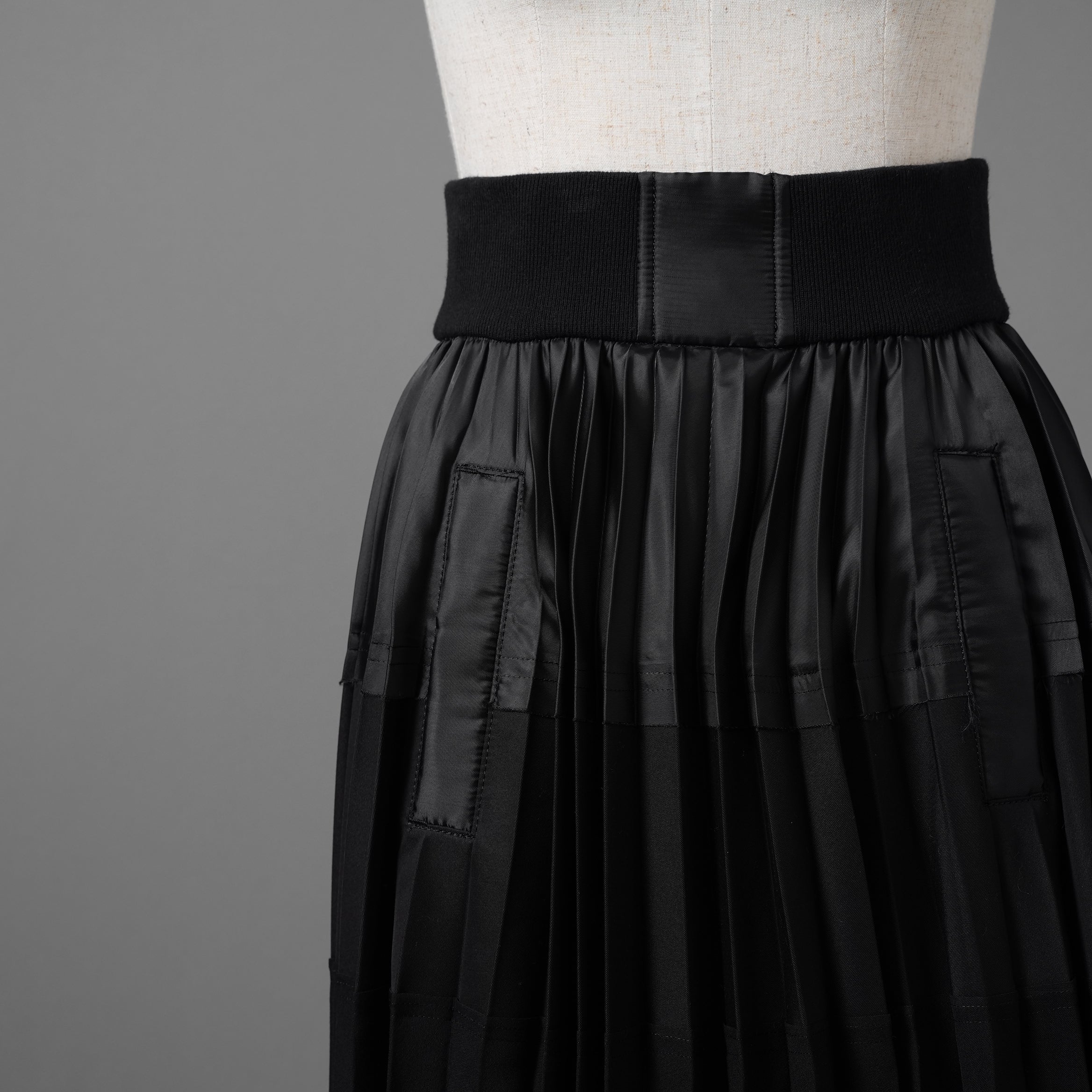 sacai サカイ/ 21SS / 異素材ドッキング プリーツスカート ロング イージーウエスト / 21-05399 /size1 (BLACK)