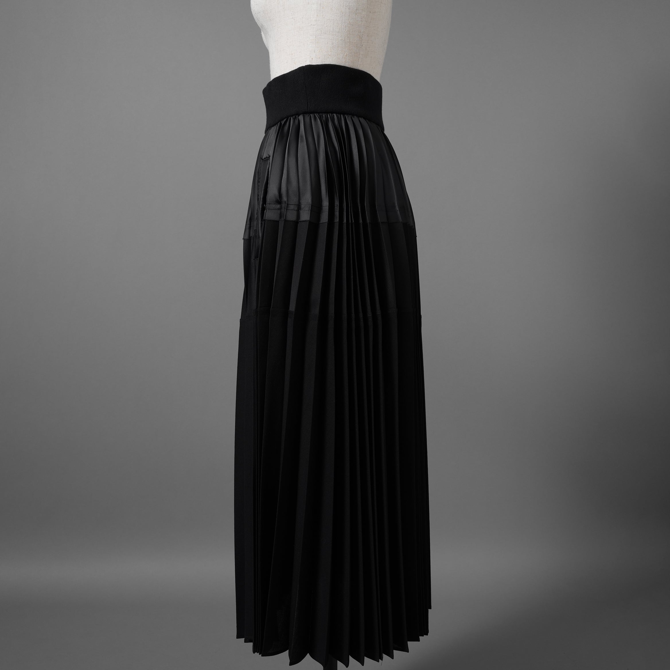 sacai サカイ/ 21SS / 異素材ドッキング プリーツスカート ロング イージーウエスト / 21-05399 /size1 (BLACK)