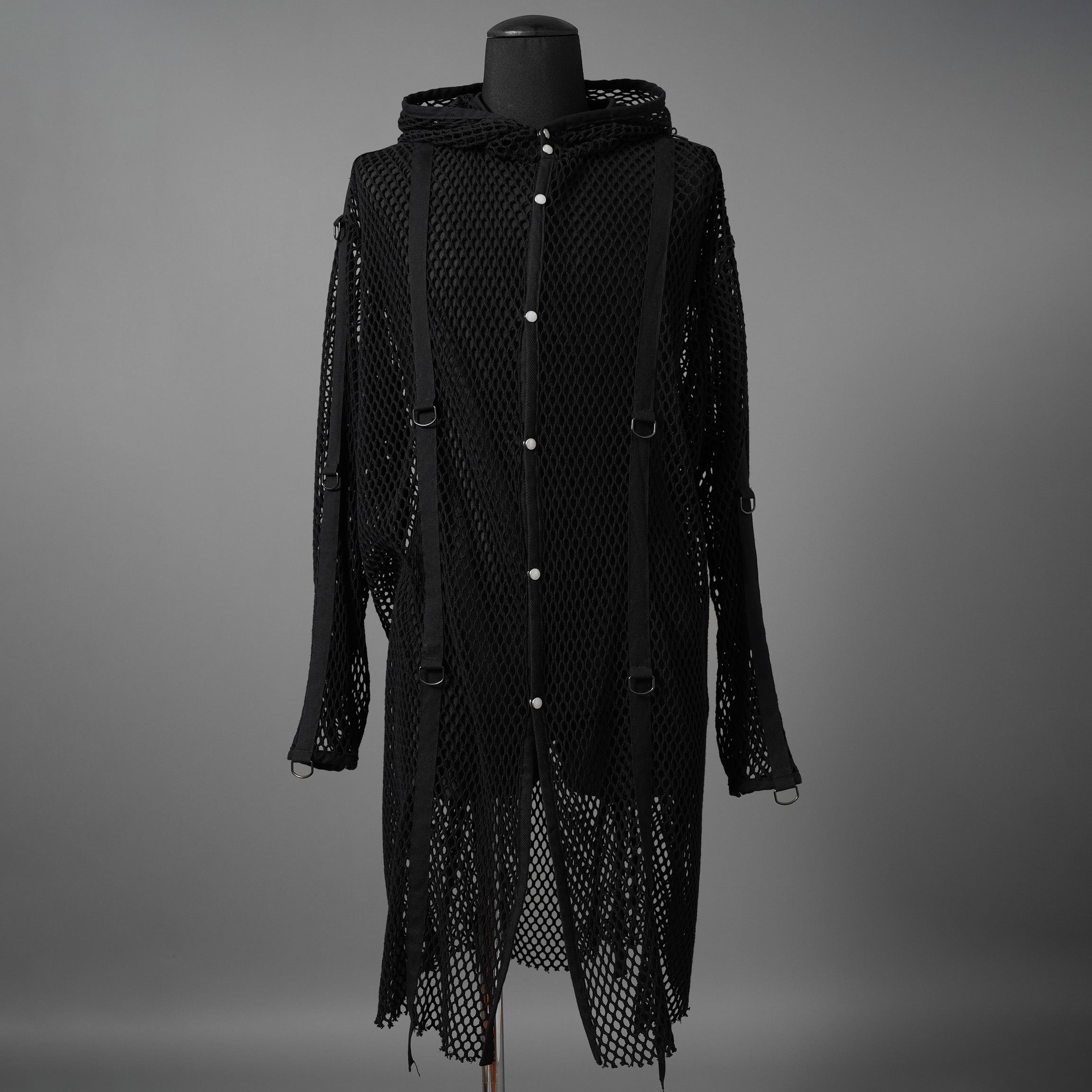 blackmeans ブラックミーンズ / 24SS 美品 メッシュ フーデット ロング ジャケット / 945-79GT-96-1 / size 3 (BLACK)