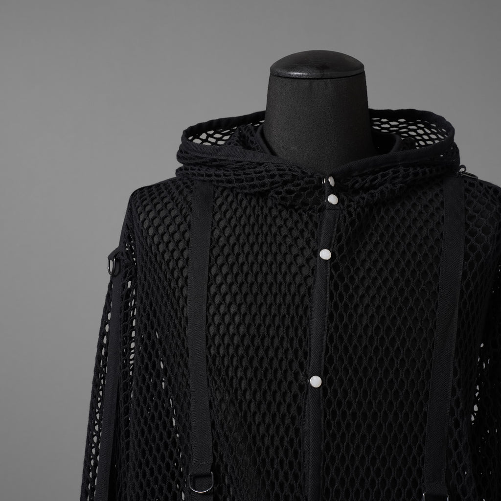 blackmeans ブラックミーンズ / 24SS 美品 メッシュ フーデット ロング ジャケット / 945-79GT-96-1 / size 3 (BLACK)