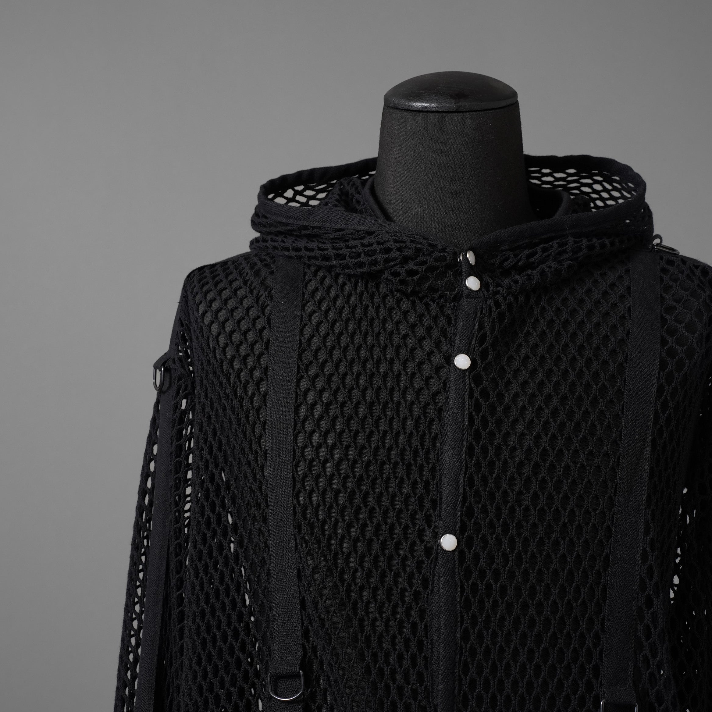 blackmeans ブラックミーンズ / 24SS 美品 メッシュ フーデット ロング ジャケット / 945-79GT-96-1 / size 3 (BLACK)