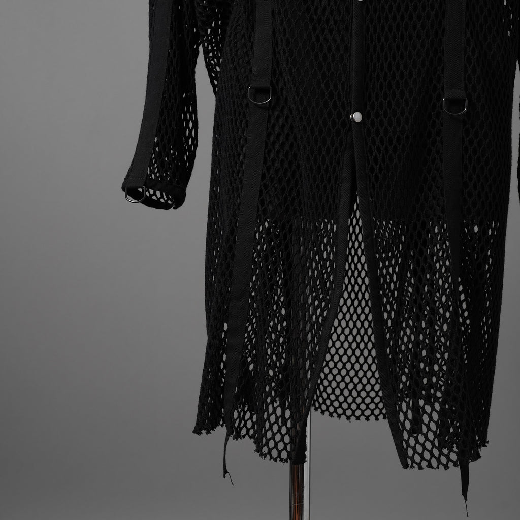 blackmeans ブラックミーンズ / 24SS 美品 メッシュ フーデット ロング ジャケット / 945-79GT-96-1 / size 3 (BLACK)