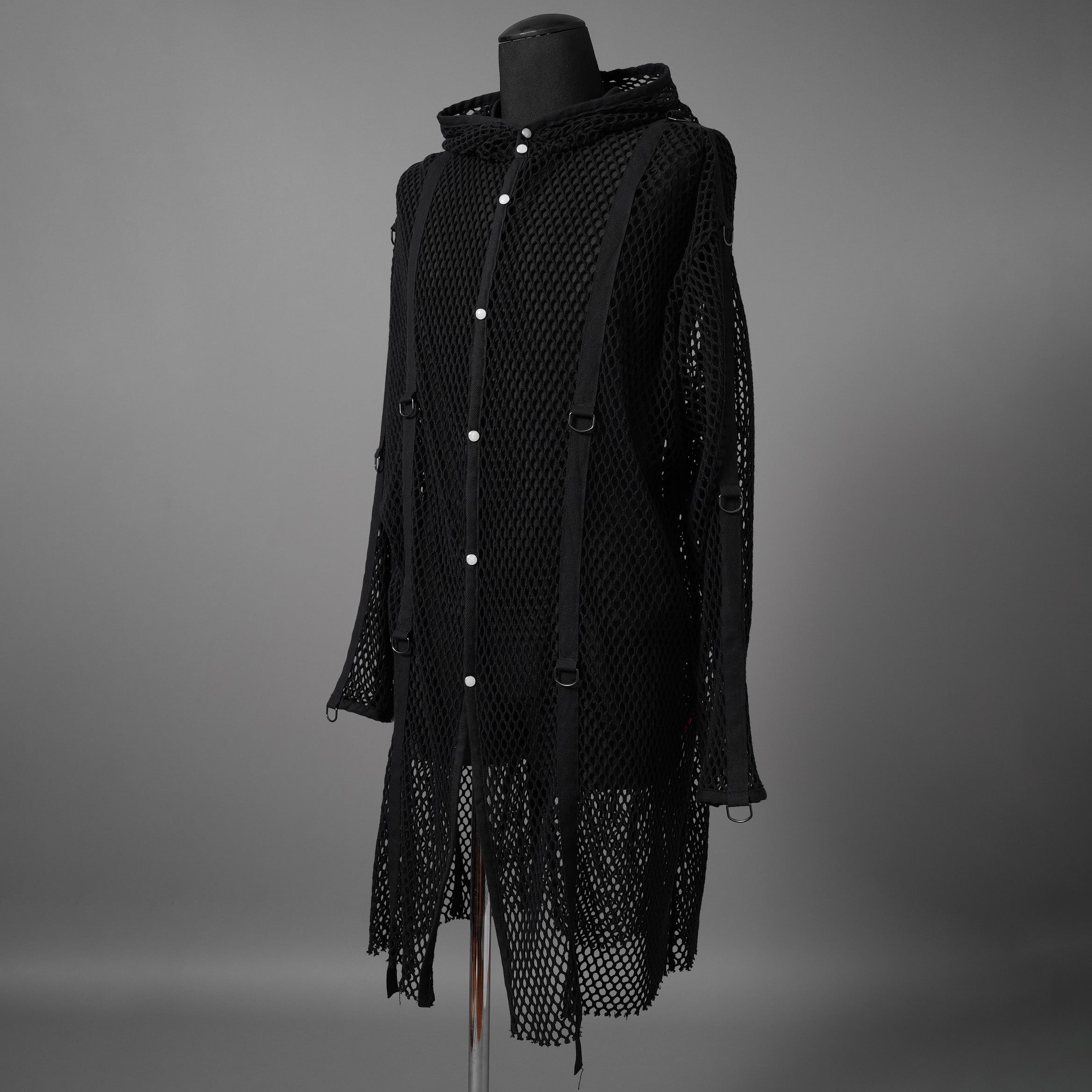 blackmeans ブラックミーンズ / 24SS 美品 メッシュ フーデット ロング ジャケット / 945-79GT-96-1 / size 3 (BLACK)