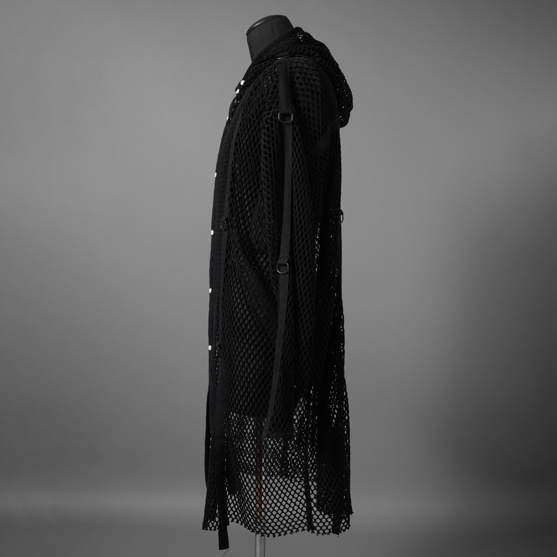 blackmeans ブラックミーンズ / 24SS 美品 メッシュ フーデット ロング ジャケット / 945-79GT-96-1 / size 3 (BLACK)