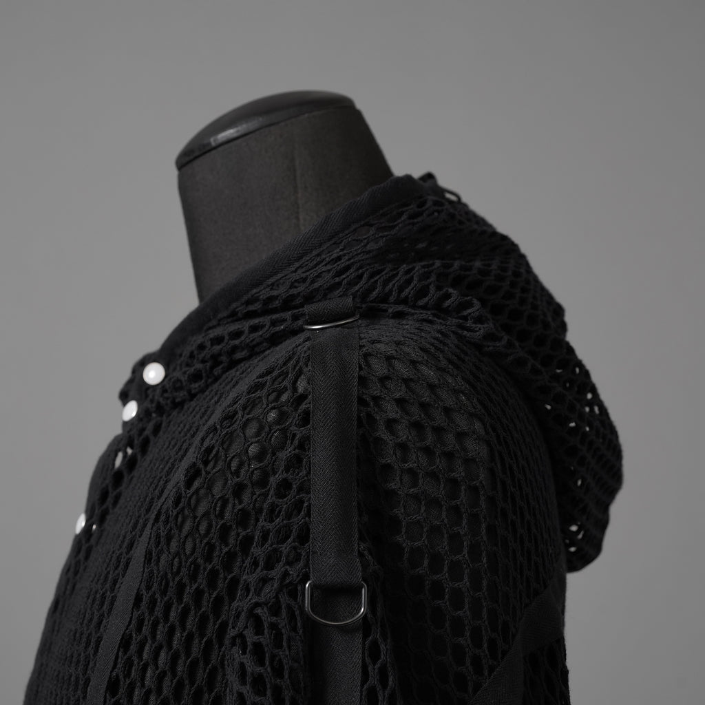 blackmeans ブラックミーンズ / 24SS 美品 メッシュ フーデット ロング ジャケット / 945-79GT-96-1 / size 3 (BLACK)