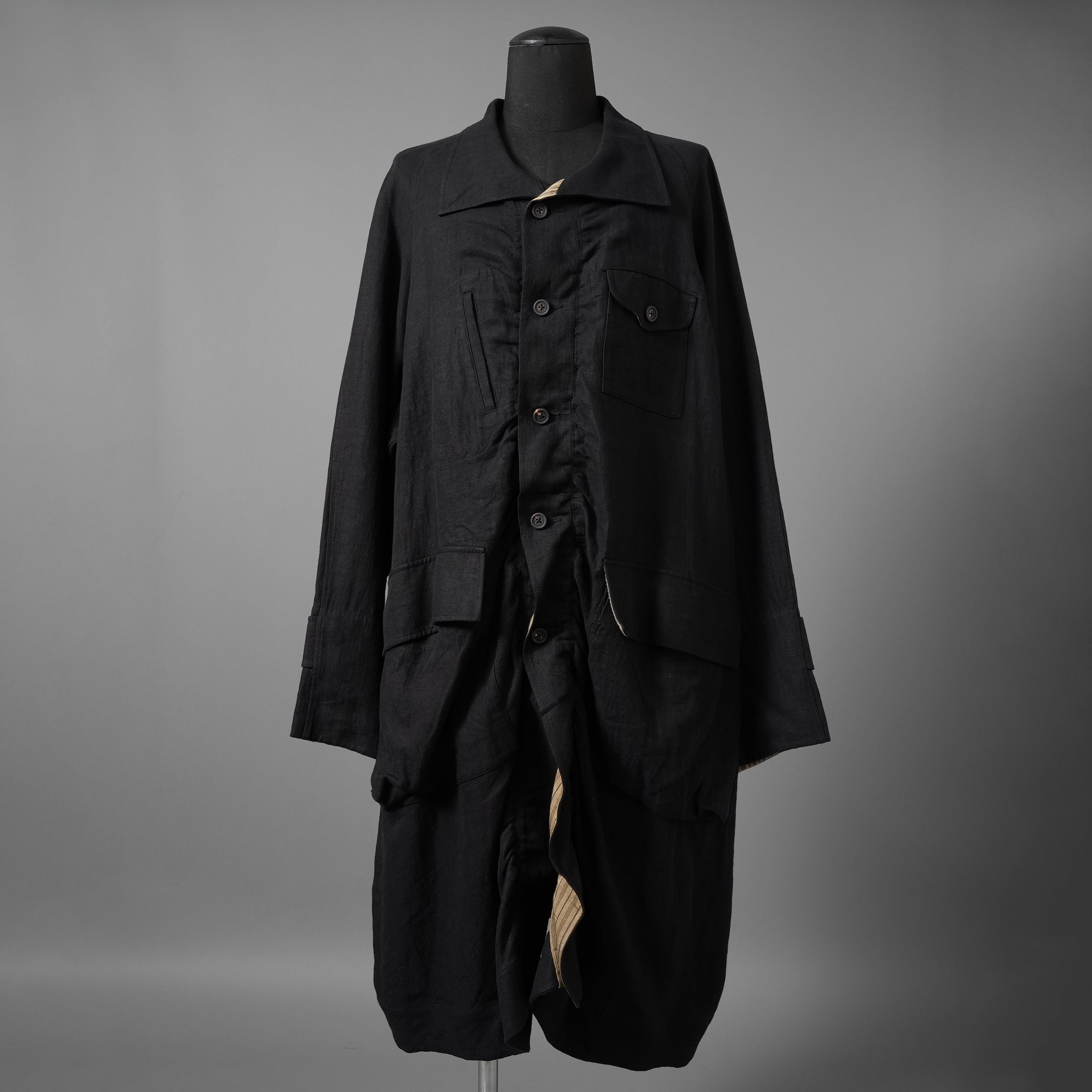 ZIGGY CHEN ジギーチェン / 24AW 美品 Stand Collar Long Shirt / リネン 長袖シャツ / OM2430722 /size 44 （BLACK）