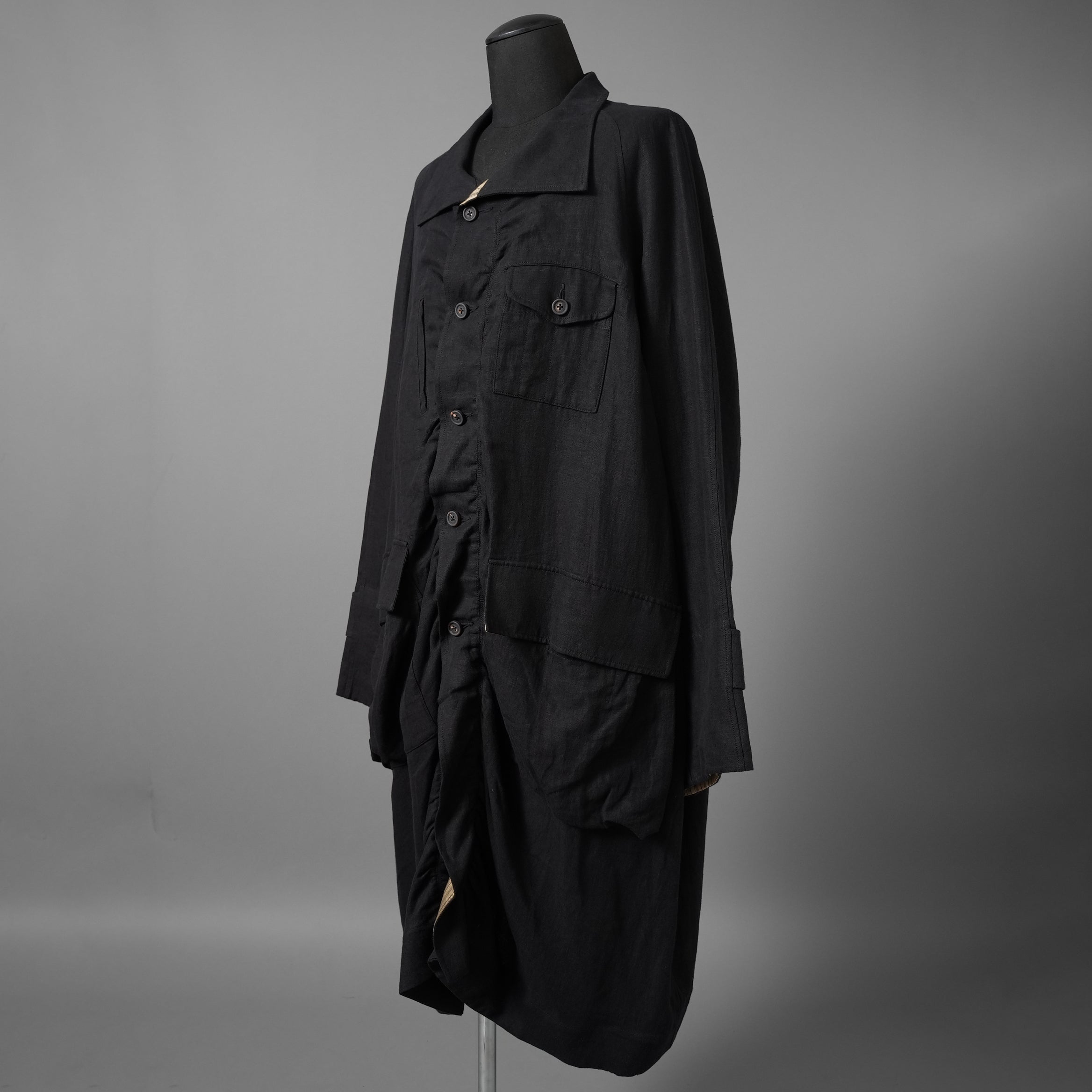 ZIGGY CHEN ジギーチェン / 24AW 美品 Stand Collar Long Shirt / リネン 長袖シャツ / OM2430722 /size 44 （BLACK）