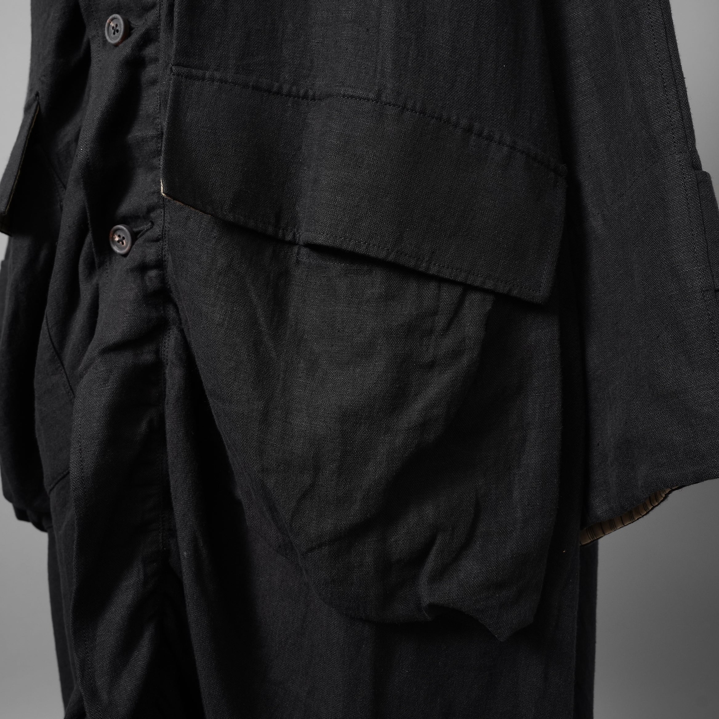 ZIGGY CHEN ジギーチェン / 24AW 美品 Stand Collar Long Shirt / リネン 長袖シャツ / OM2430722 /size 44 （BLACK）