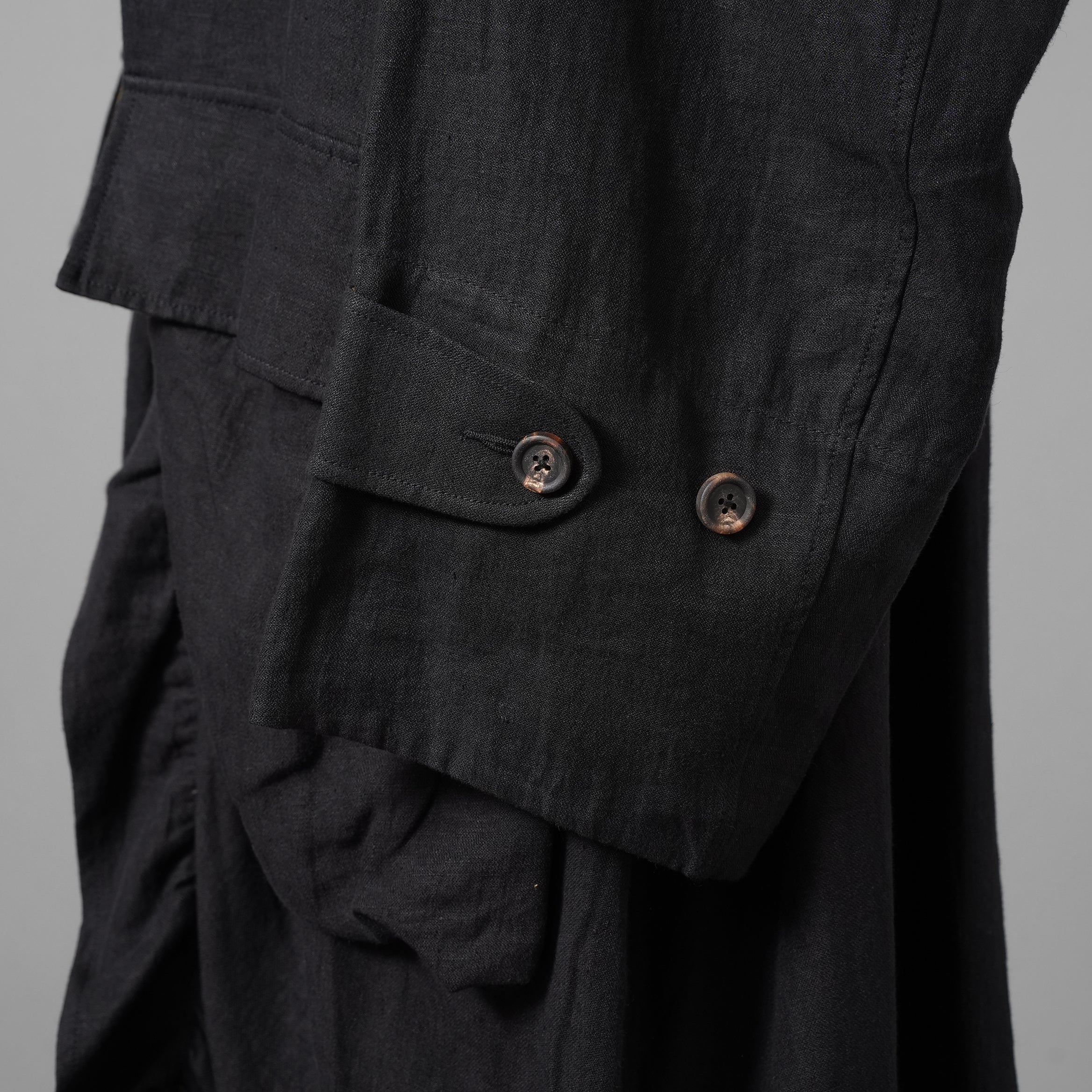 ZIGGY CHEN ジギーチェン / 24AW 美品 Stand Collar Long Shirt / リネン 長袖シャツ / OM2430722 /size 44 （BLACK）