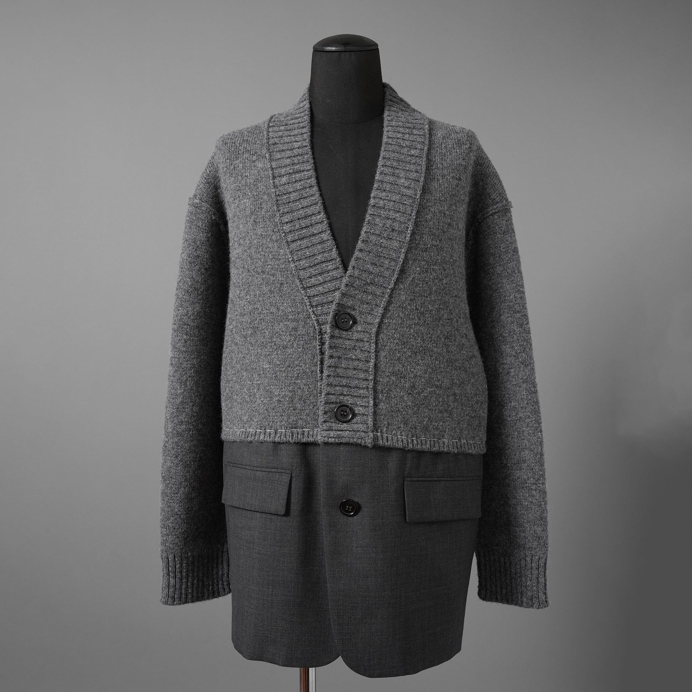 INSCRIRE アンスクリア / 25AW 美品 HYBRID JACKET カーディガン ジャケット / 125AW-JK52 / size 2 (GREYxCHARCOAL) ユニセックス