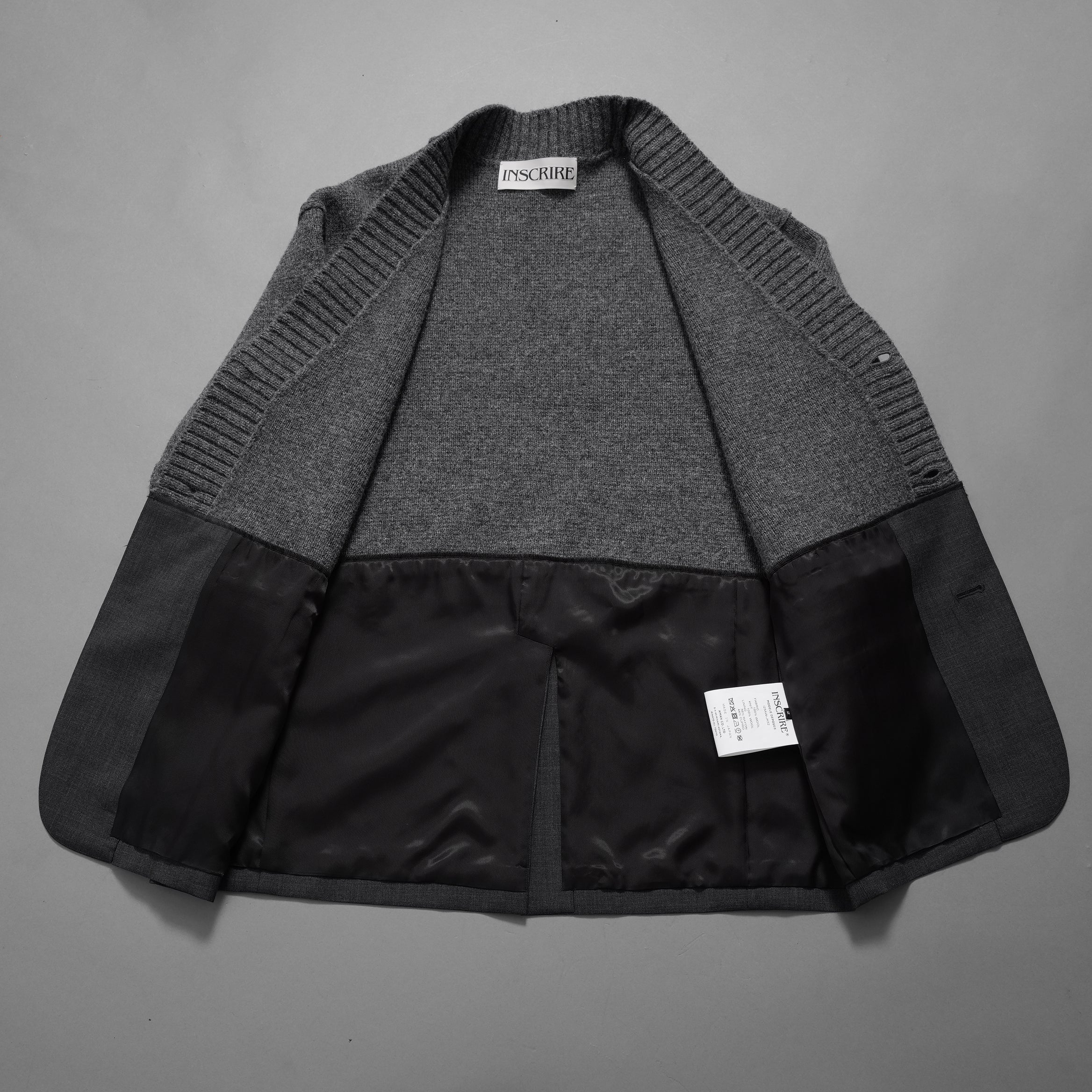 INSCRIRE アンスクリア / 25AW 美品 HYBRID JACKET カーディガン ジャケット / 125AW-JK52 / size 2 (GREYxCHARCOAL) ユニセックス