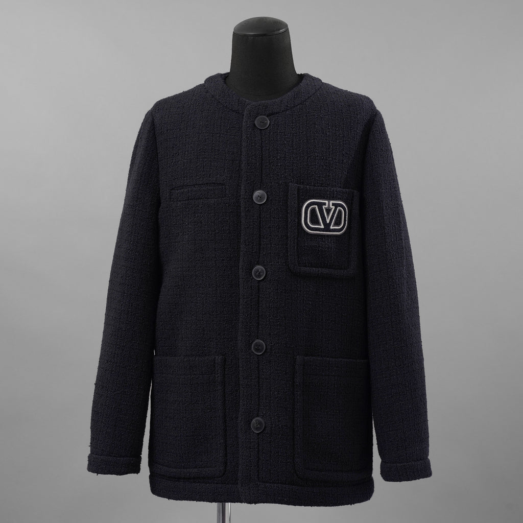 Valentino Garavani ヴァレンティノ ガラヴァーニ / 美品 23SS ロゴ シグネチャー ツイード ジャケット / 3V3CE2779GA / size 44 (NAVY)
