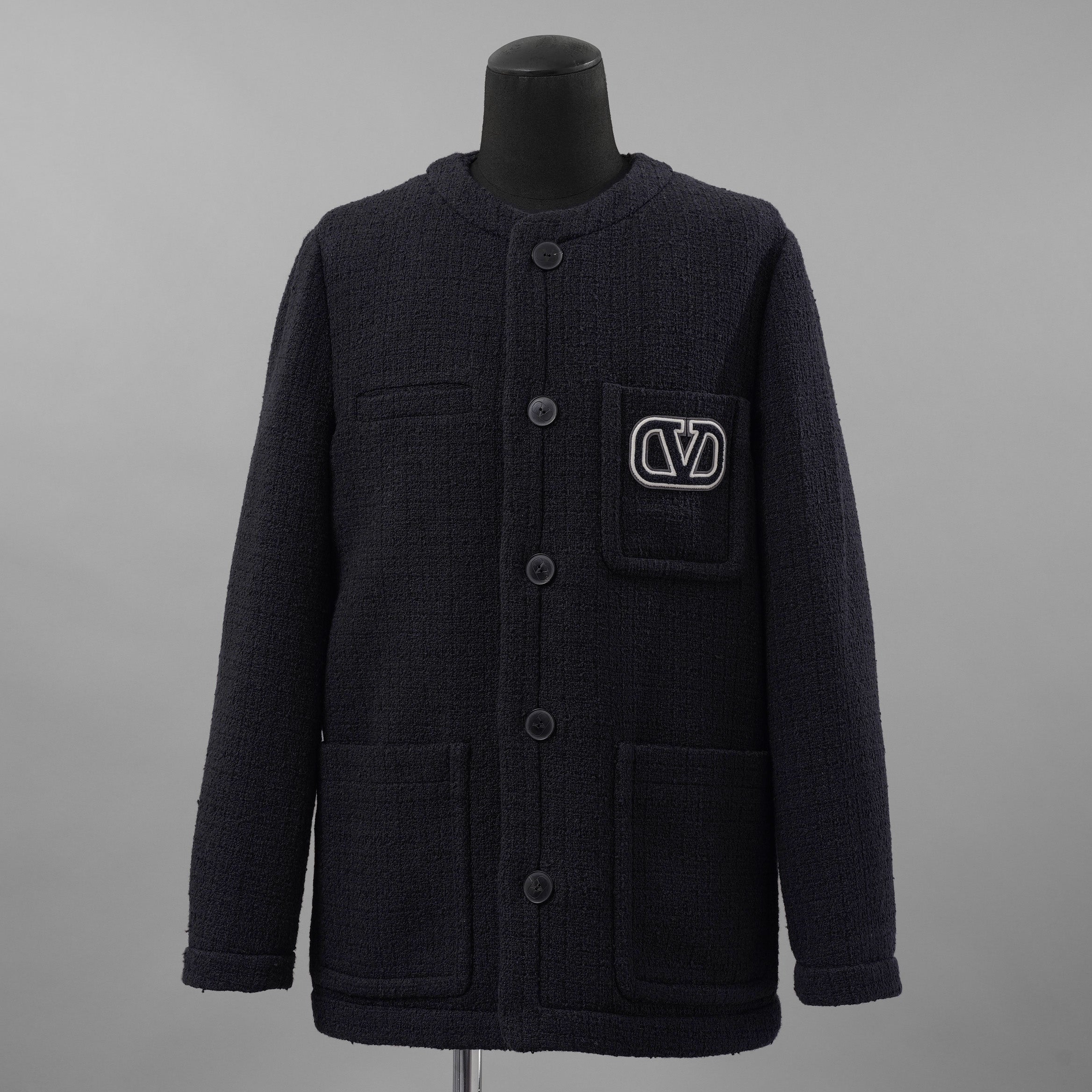 Valentino Garavani ヴァレンティノ ガラヴァーニ / 美品 23SS ロゴ シグネチャー ツイード ジャケット / 3V3CE2779GA / size 44 (NAVY)