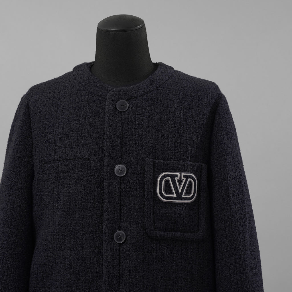 Valentino Garavani ヴァレンティノ ガラヴァーニ / 美品 23SS ロゴ シグネチャー ツイード ジャケット / 3V3CE2779GA / size 44 (NAVY)